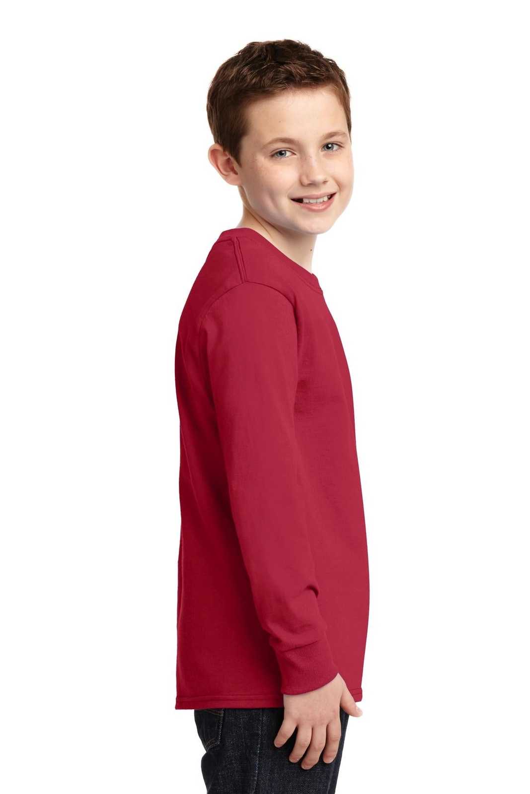 Port &amp; Company PC54YLS Youth Long Sleeve Core Cotton Tee - Red - HIT a Double - 3