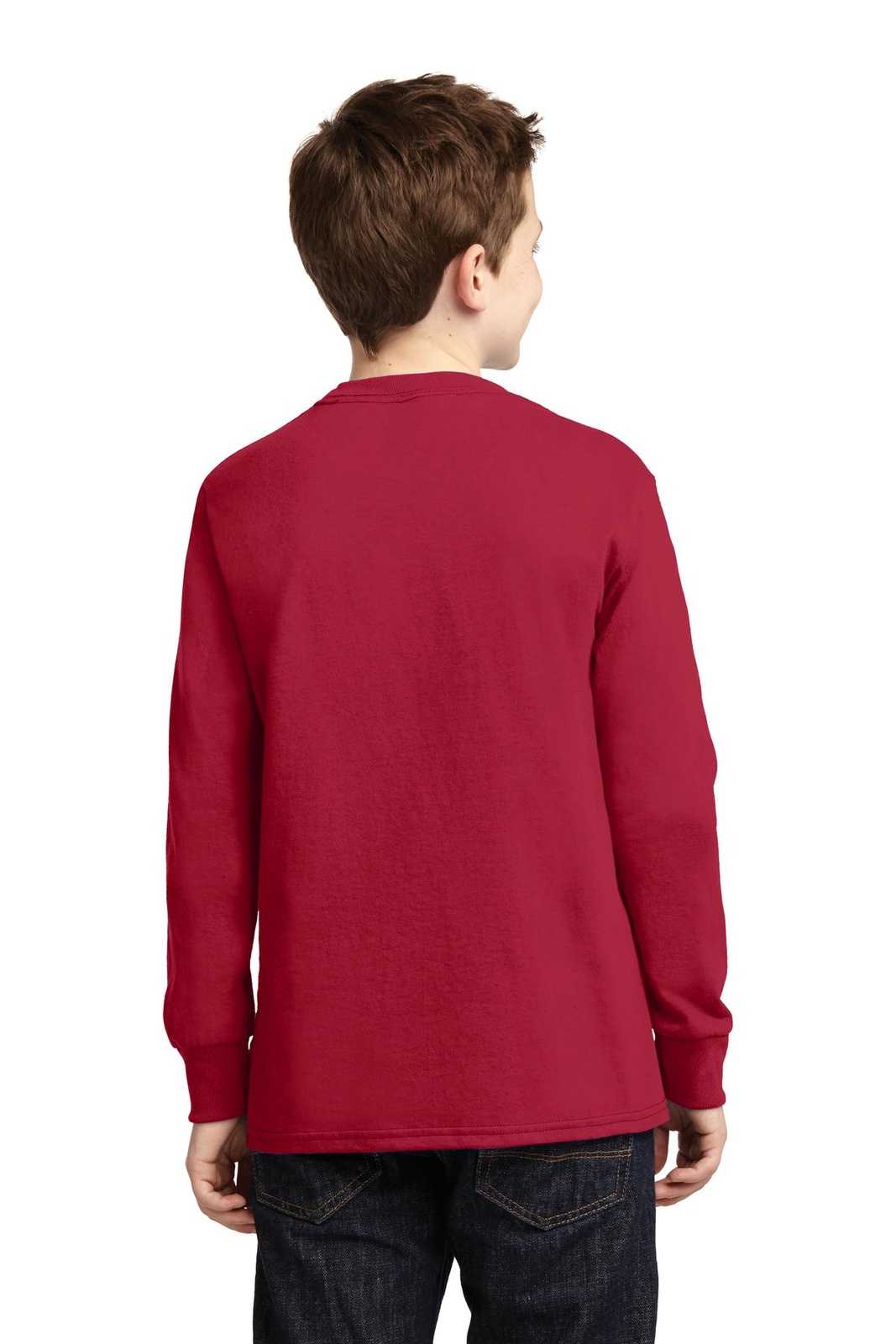 Port &amp; Company PC54YLS Youth Long Sleeve Core Cotton Tee - Red - HIT a Double - 2