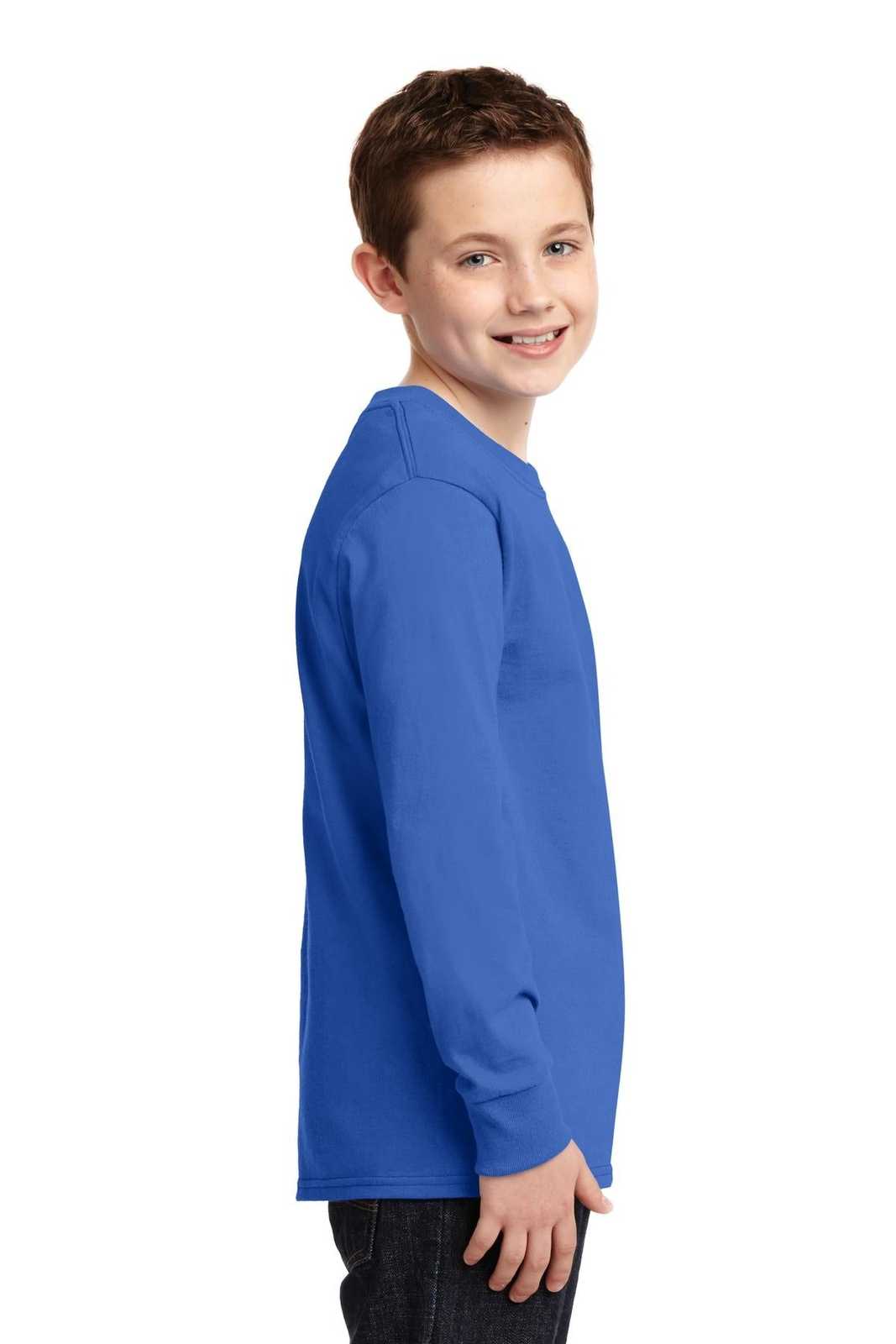 Port &amp; Company PC54YLS Youth Long Sleeve Core Cotton Tee - Royal - HIT a Double - 3
