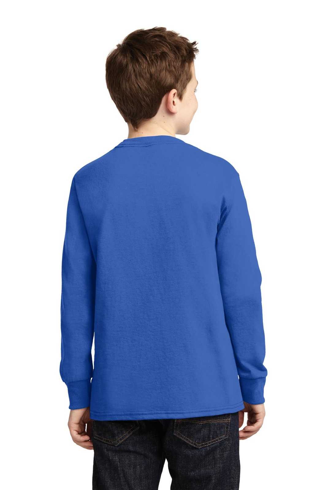 Port &amp; Company PC54YLS Youth Long Sleeve Core Cotton Tee - Royal - HIT a Double - 2