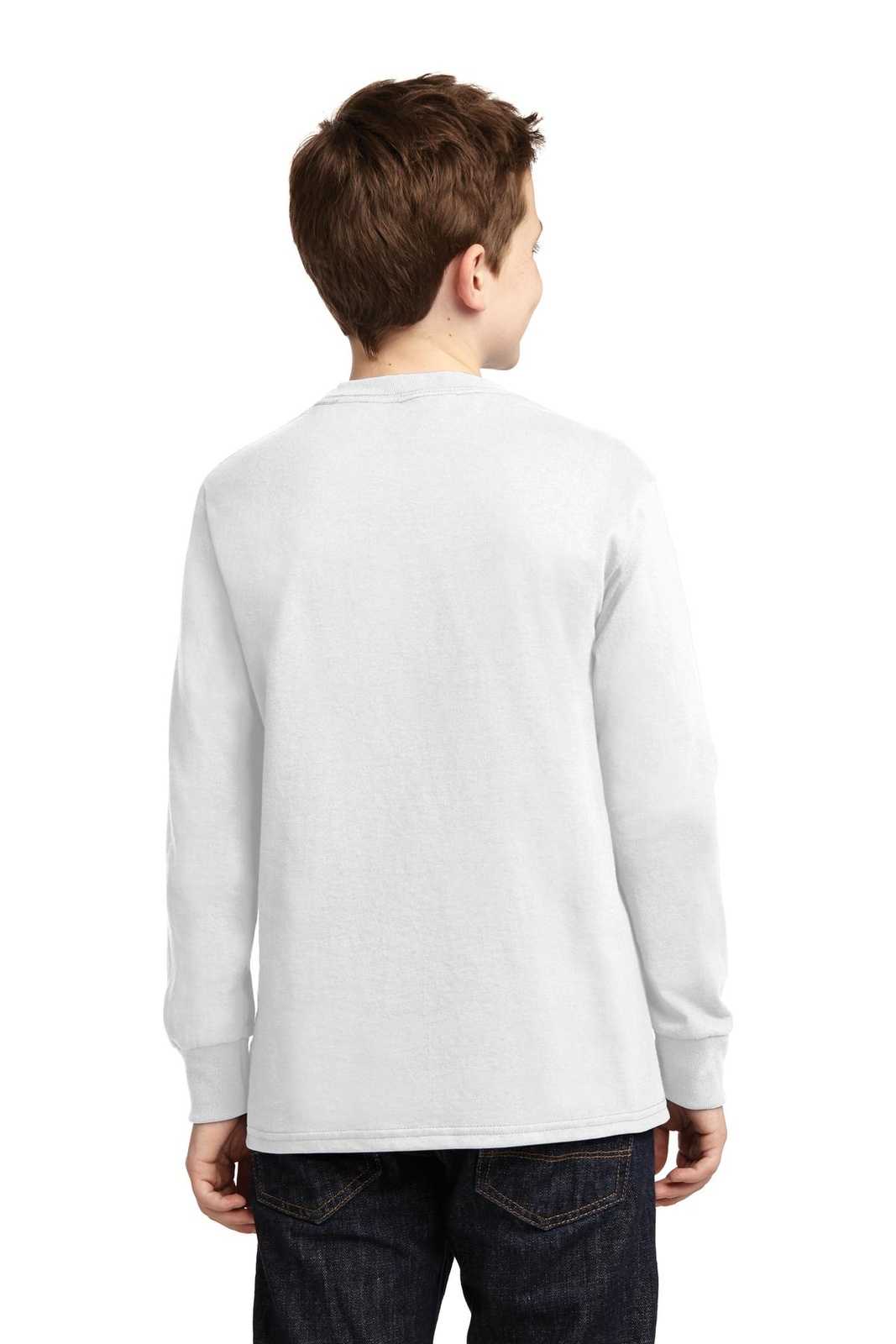 Port &amp; Company PC54YLS Youth Long Sleeve Core Cotton Tee - White - HIT a Double - 2