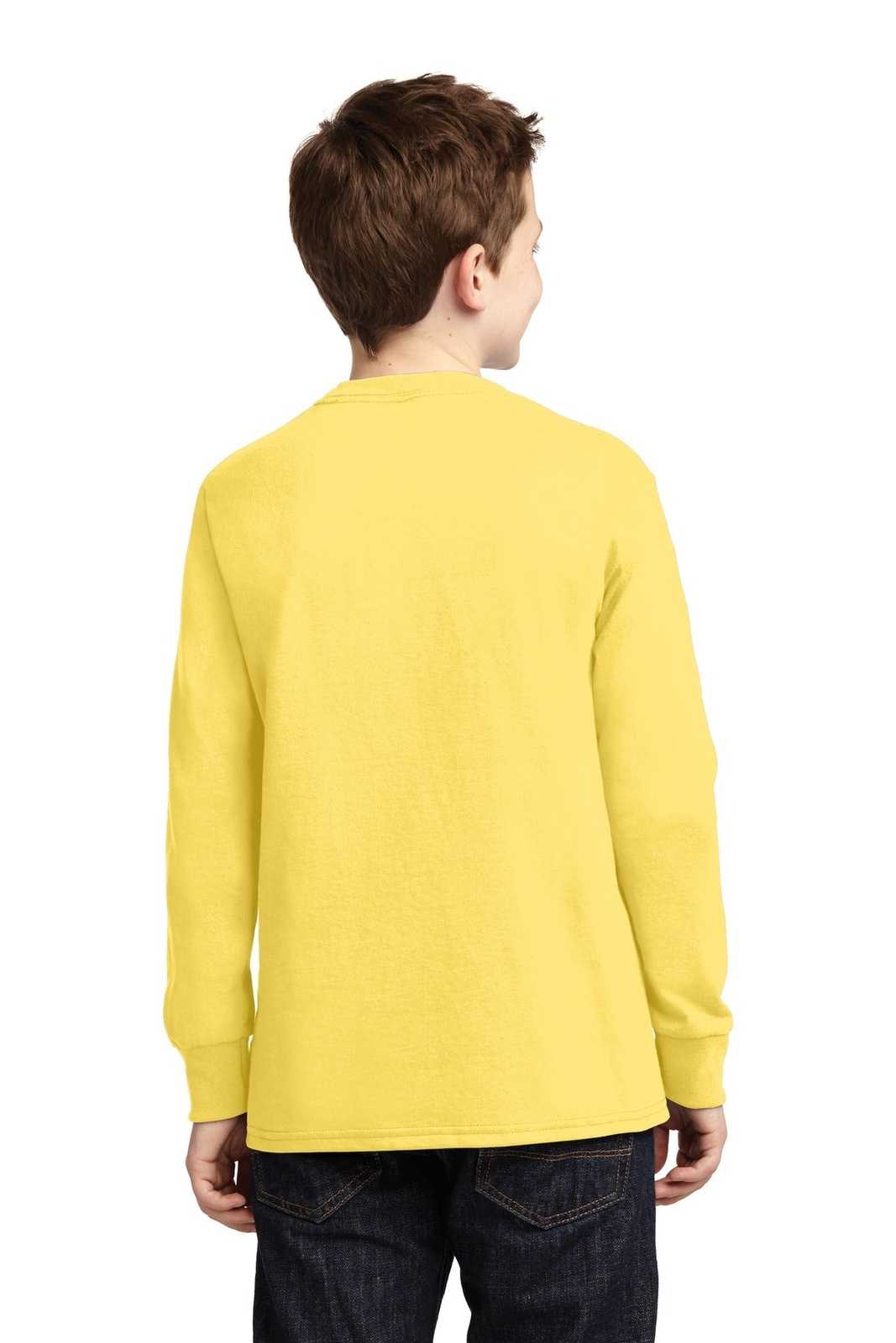 Port &amp; Company PC54YLS Youth Long Sleeve Core Cotton Tee - Yellow - HIT a Double - 2