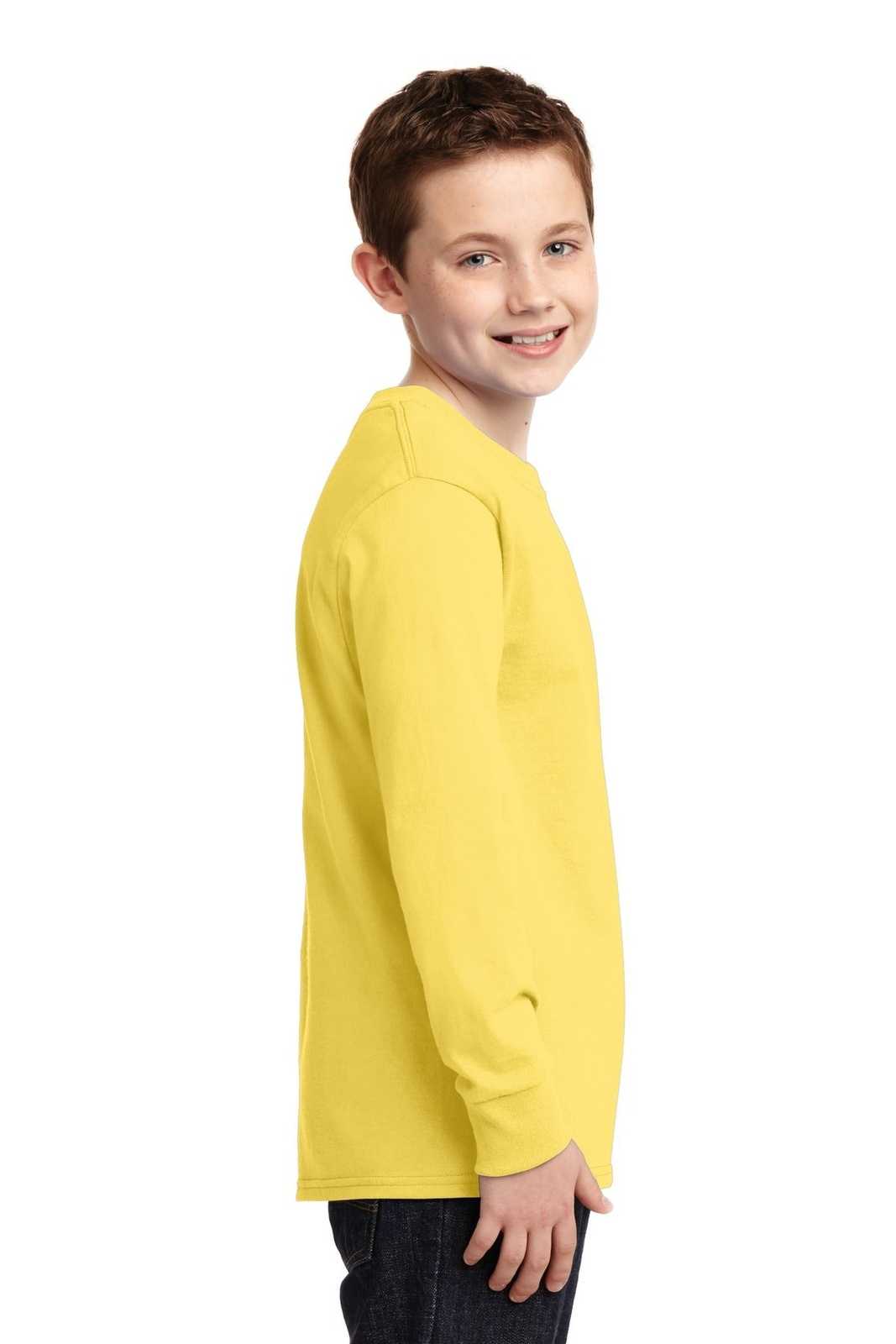 Port &amp; Company PC54YLS Youth Long Sleeve Core Cotton Tee - Yellow - HIT a Double - 3