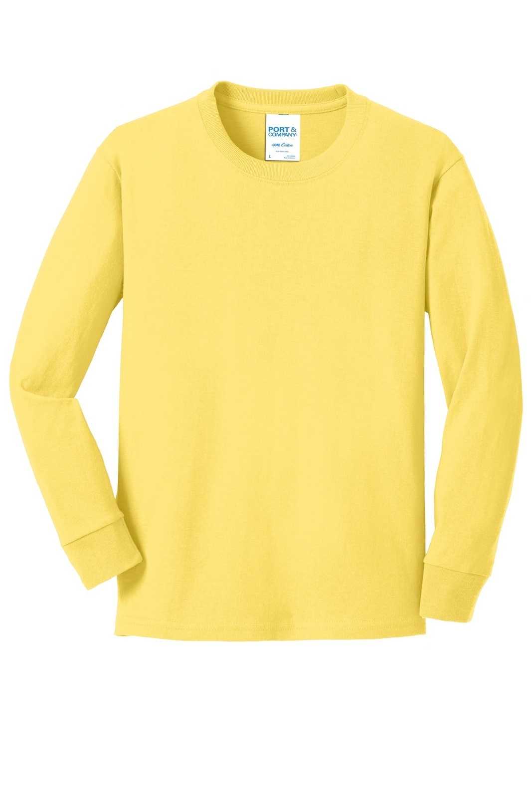 Port &amp; Company PC54YLS Youth Long Sleeve Core Cotton Tee - Yellow - HIT a Double - 5