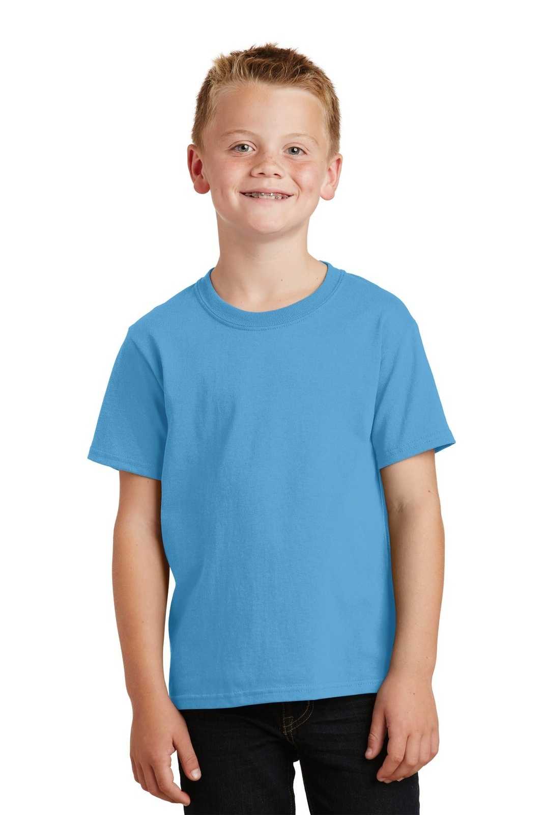 Port &amp; Company PC54Y Youth Core Cotton Tee - Aquatic Blue - HIT a Double - 1