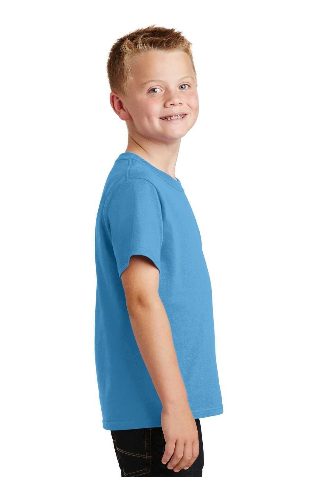 Port &amp; Company PC54Y Youth Core Cotton Tee - Aquatic Blue - HIT a Double - 3