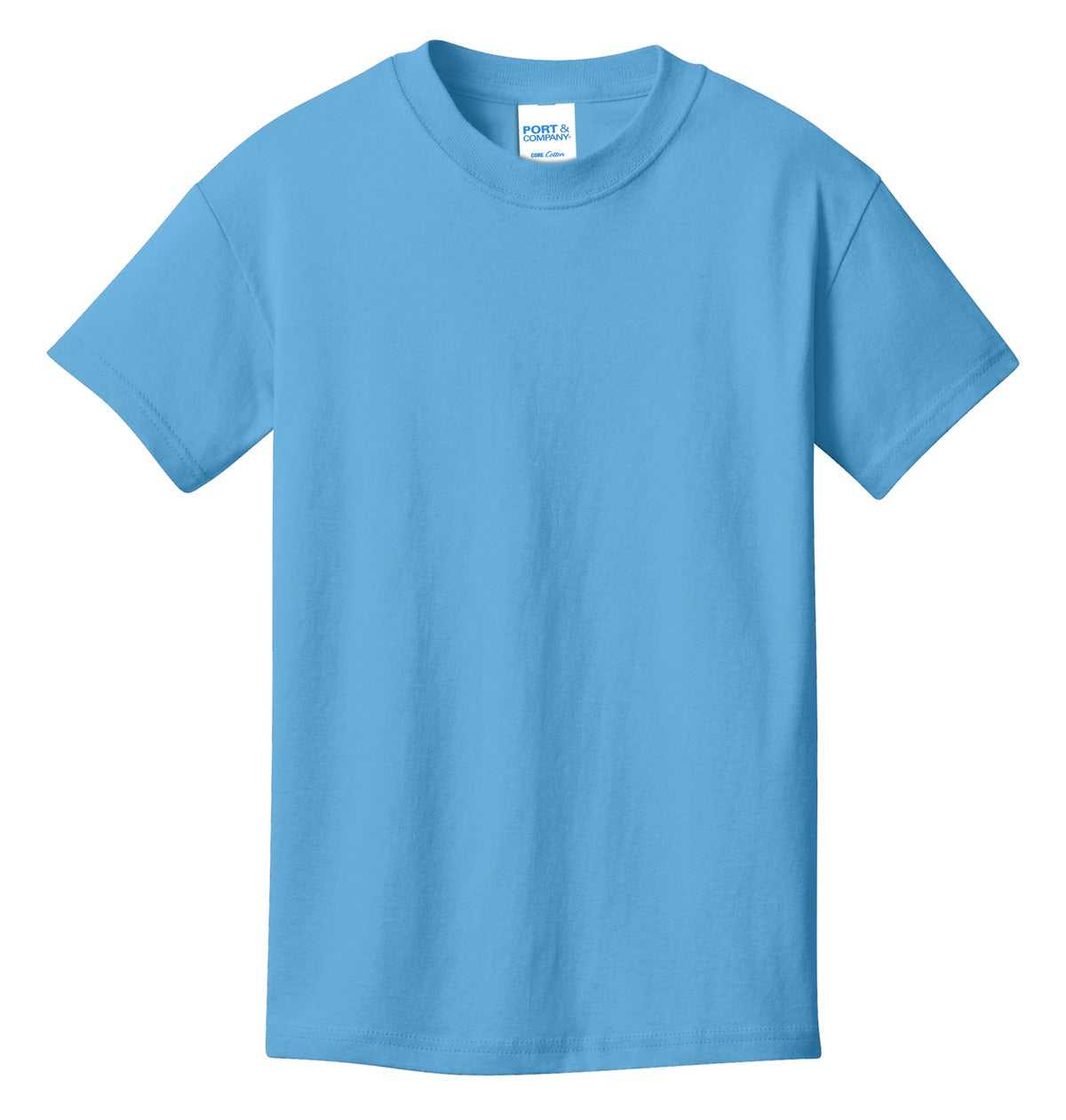 Port &amp; Company PC54Y Youth Core Cotton Tee - Aquatic Blue - HIT a Double - 5
