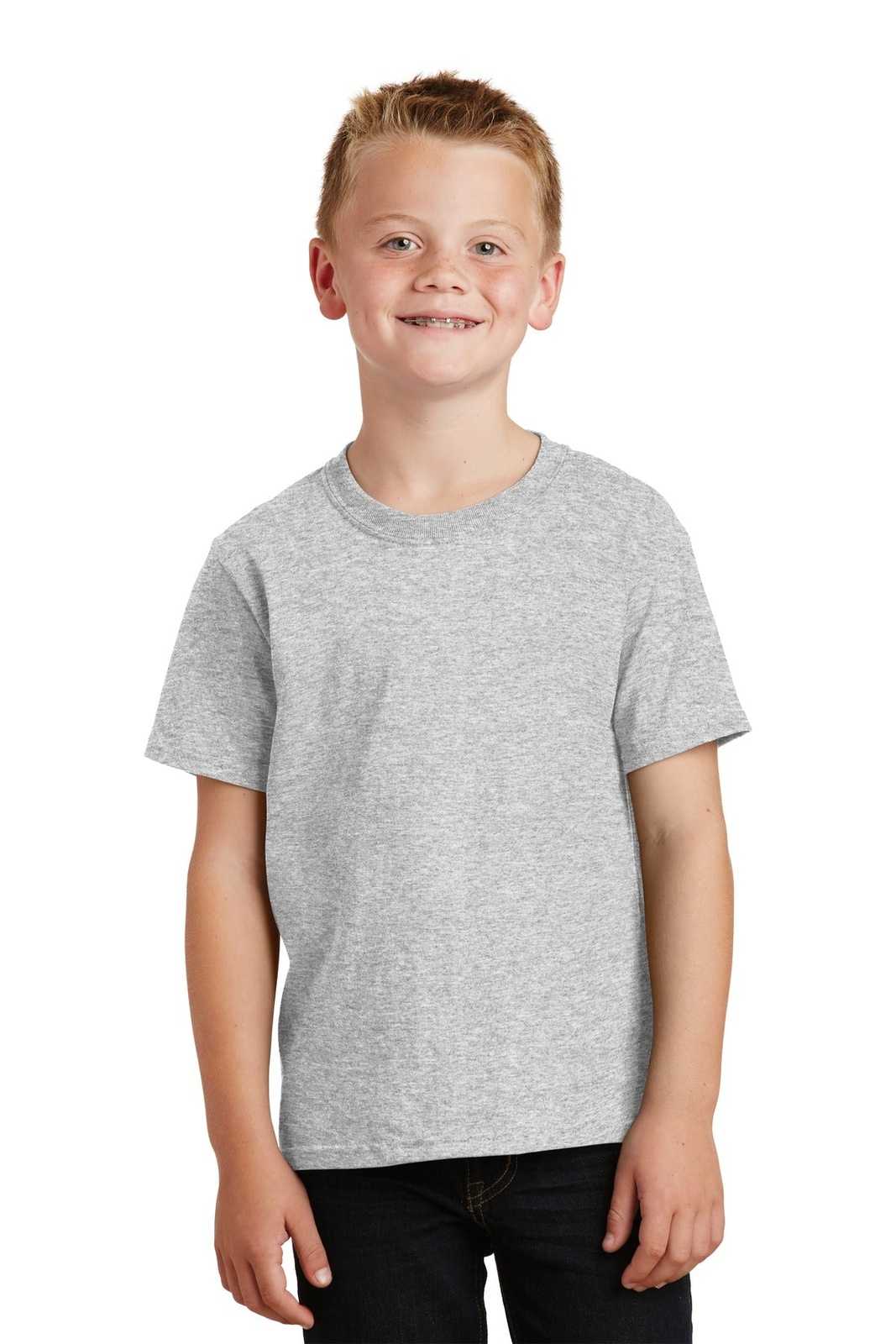 Port &amp; Company PC54Y Youth Core Cotton Tee - Ash - HIT a Double - 1