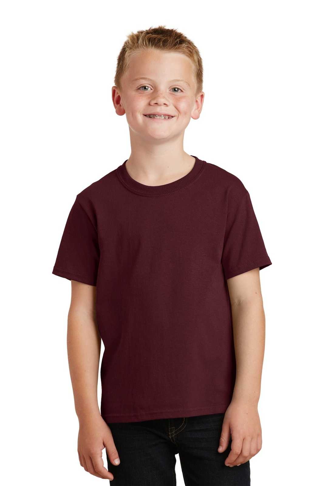 Port &amp; Company PC54Y Youth Core Cotton Tee - Athletic Maroon - HIT a Double - 1