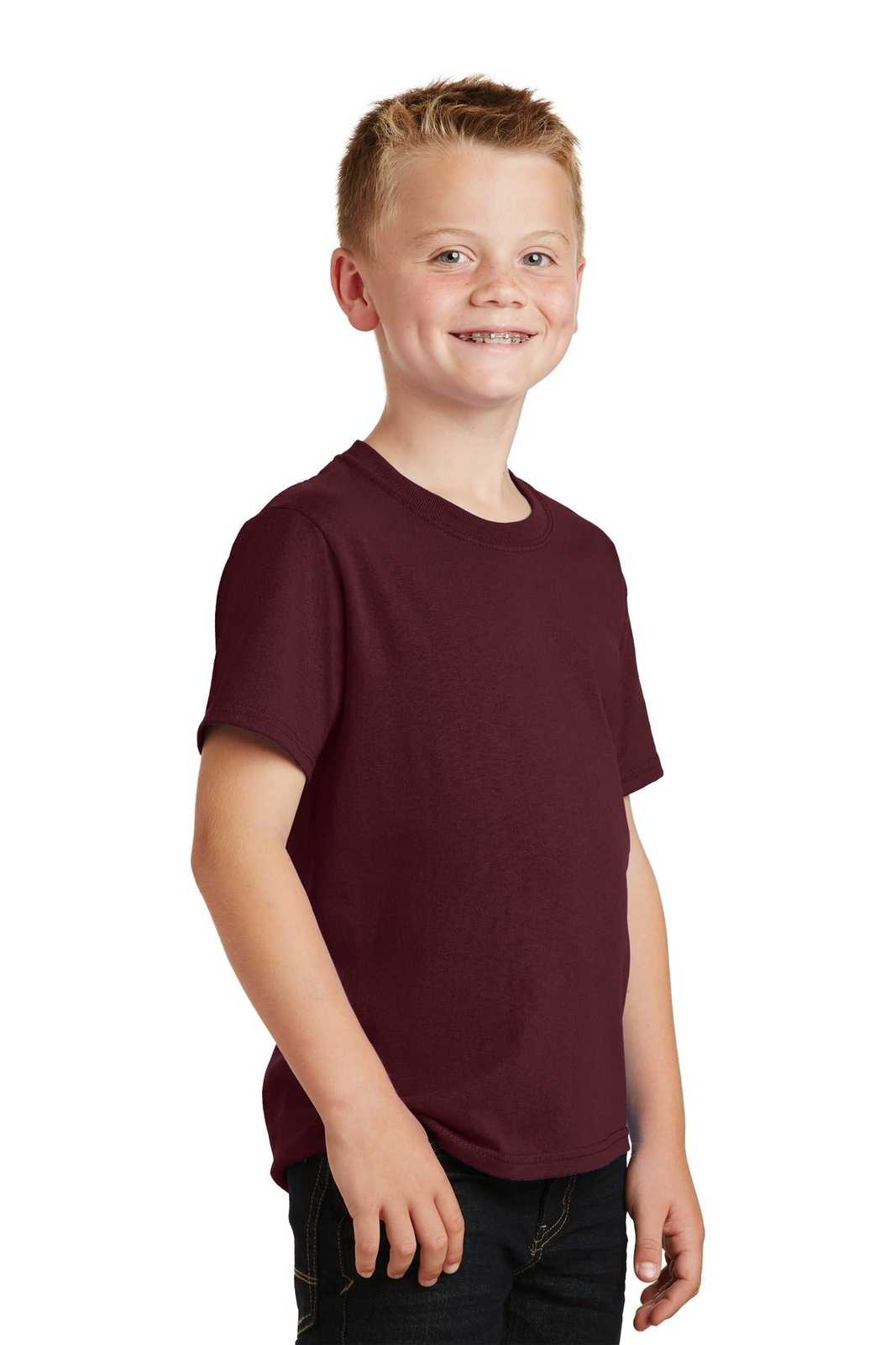 Port &amp; Company PC54Y Youth Core Cotton Tee - Athletic Maroon - HIT a Double - 4