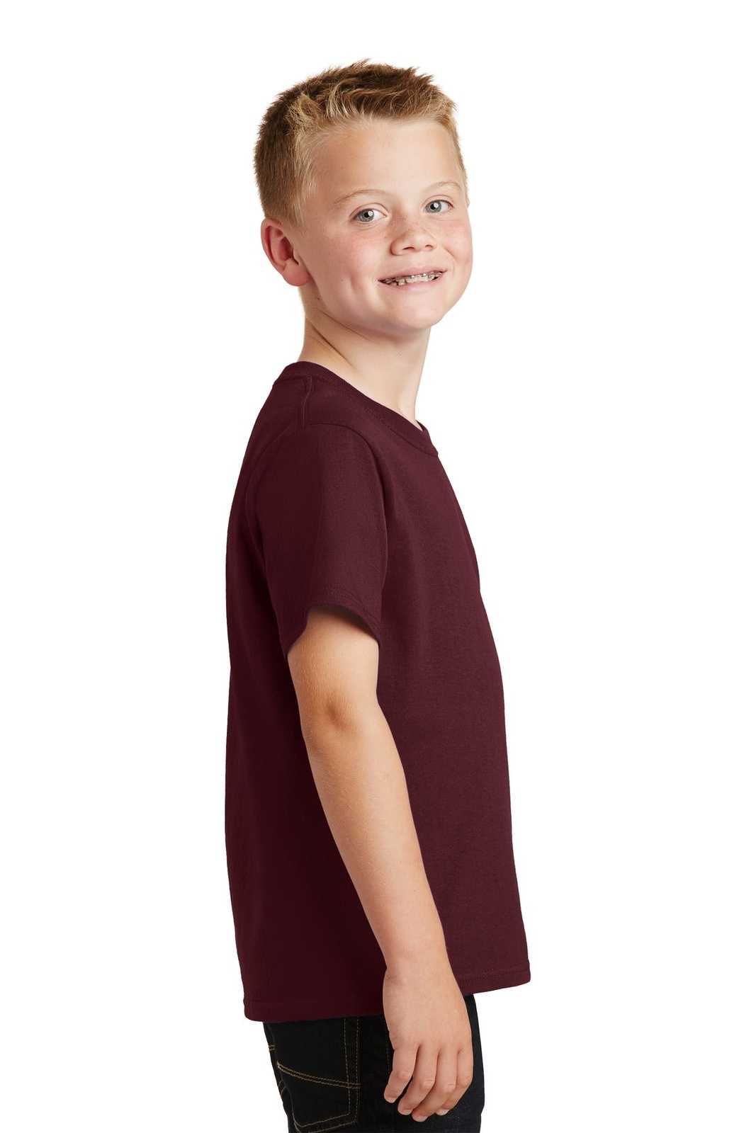 Port &amp; Company PC54Y Youth Core Cotton Tee - Athletic Maroon - HIT a Double - 3