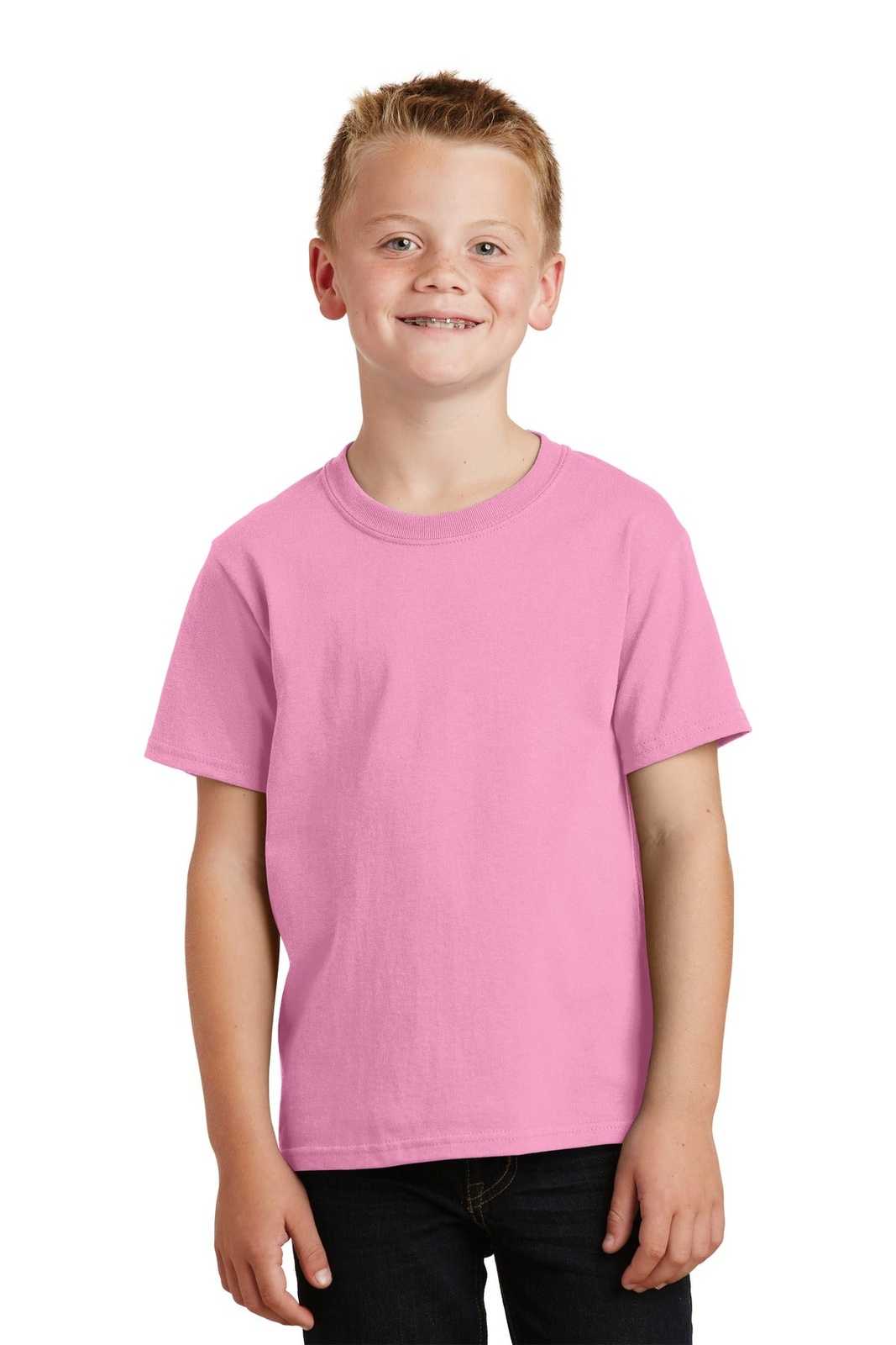 Port & Company PC54Y Youth Core Cotton Tee - Candy Pink - HIT a Double - 1