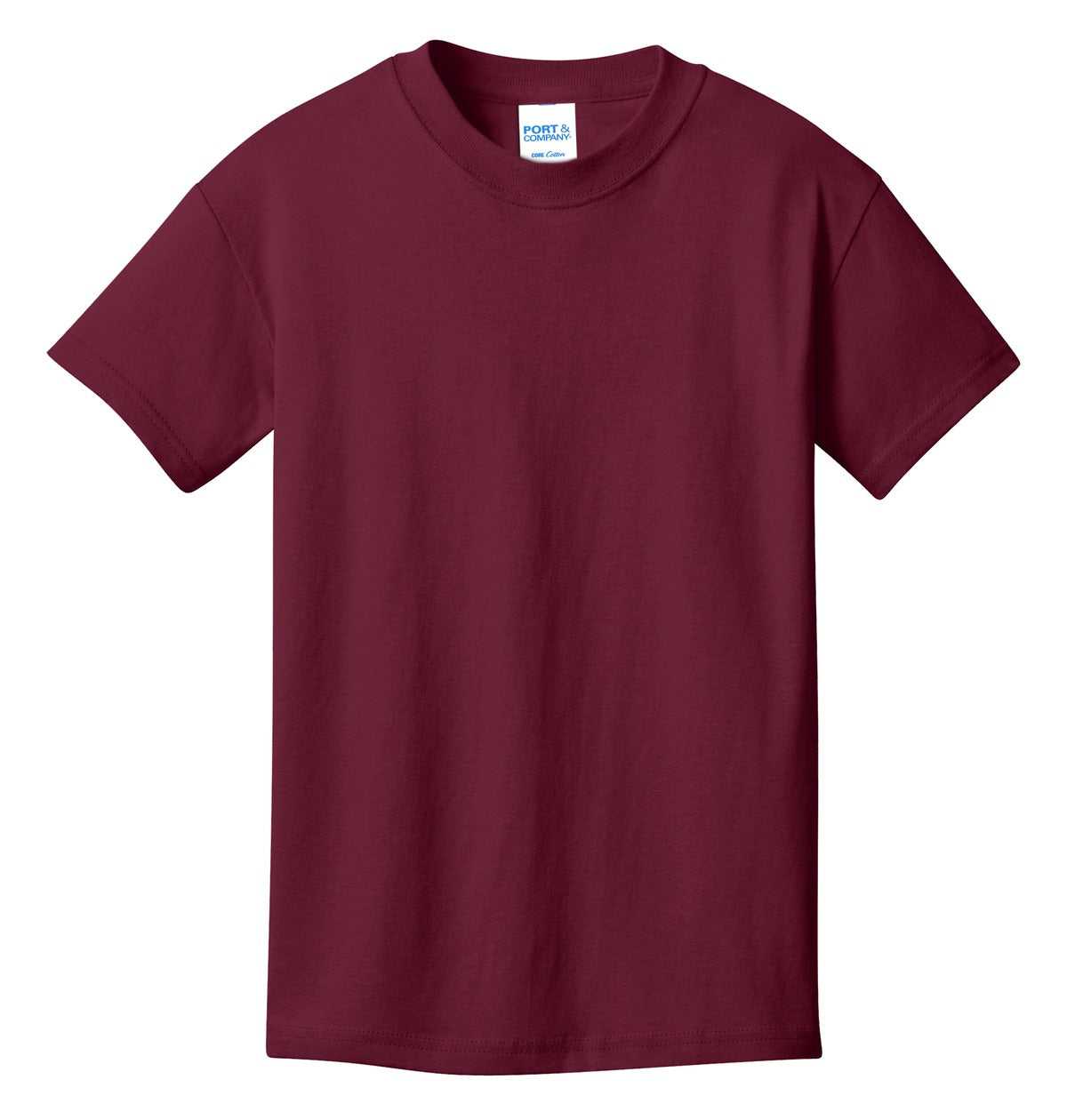 Port &amp; Company PC54Y Youth Core Cotton Tee - Cardinal - HIT a Double - 5