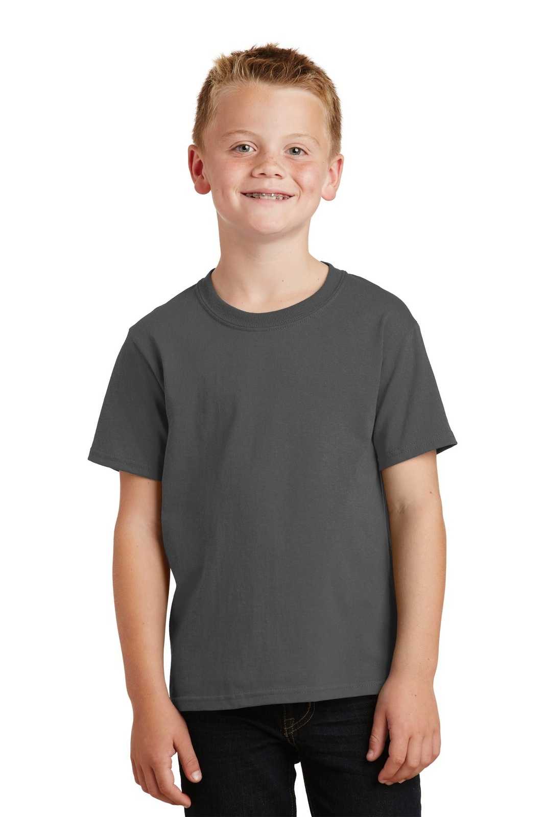 Port &amp; Company PC54Y Youth Core Cotton Tee - Charcoal - HIT a Double - 1