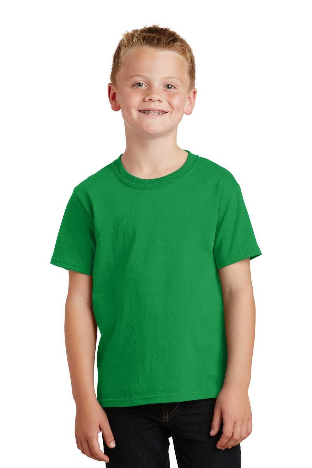 Port &amp; Company PC54Y Youth Core Cotton Tee - Clover Green - HIT a Double - 1