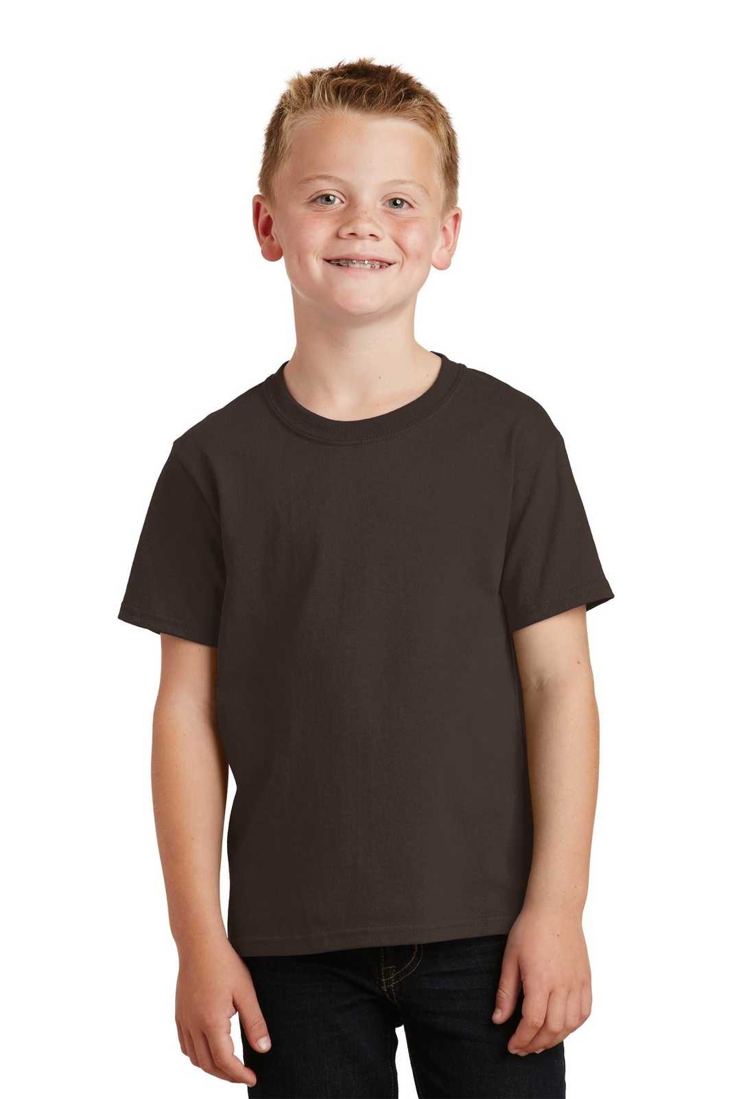 Port &amp; Company PC54Y Youth Core Cotton Tee - Dark Chocolate Brown - HIT a Double - 1