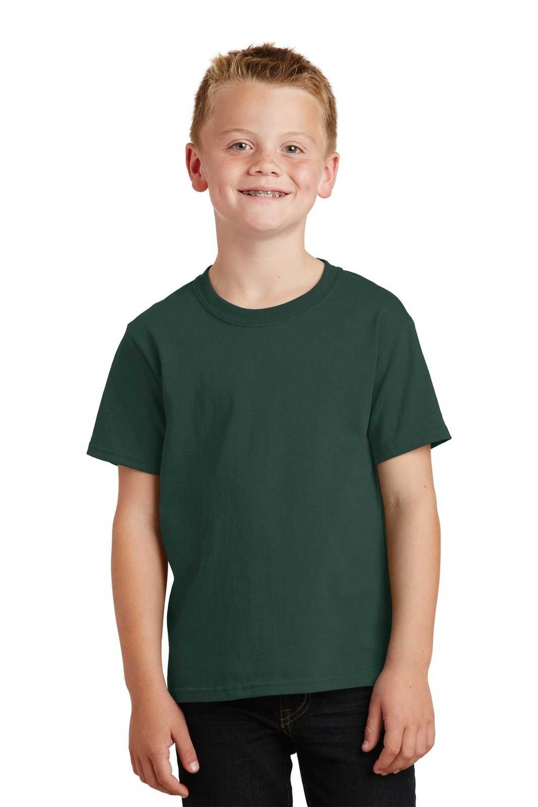 Port &amp; Company PC54Y Youth Core Cotton Tee - Dark Green - HIT a Double - 1