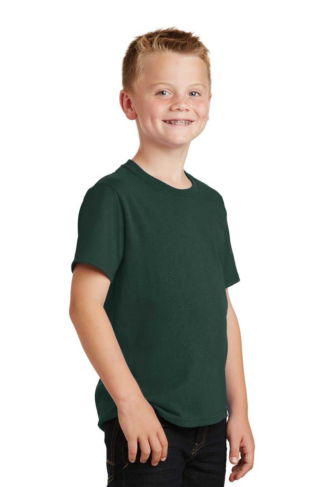 Port &amp; Company PC54Y Youth Core Cotton Tee - Dark Green - HIT a Double - 4