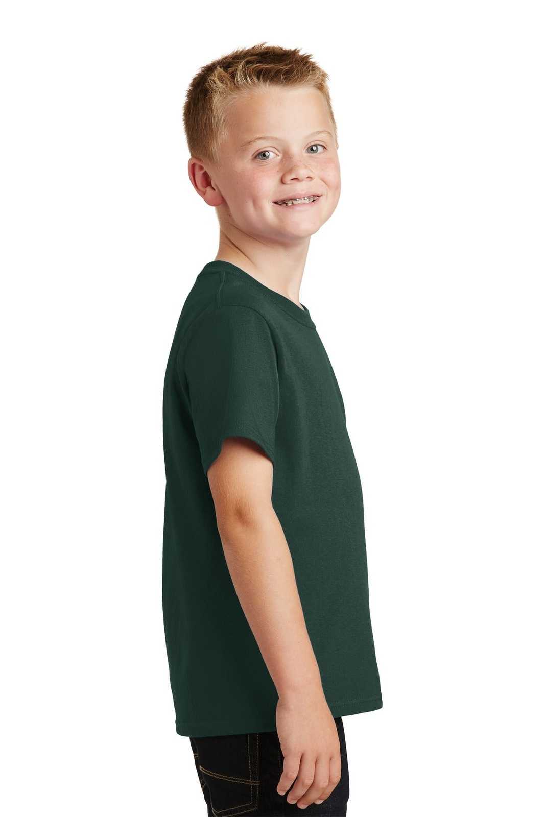 Port &amp; Company PC54Y Youth Core Cotton Tee - Dark Green - HIT a Double - 3