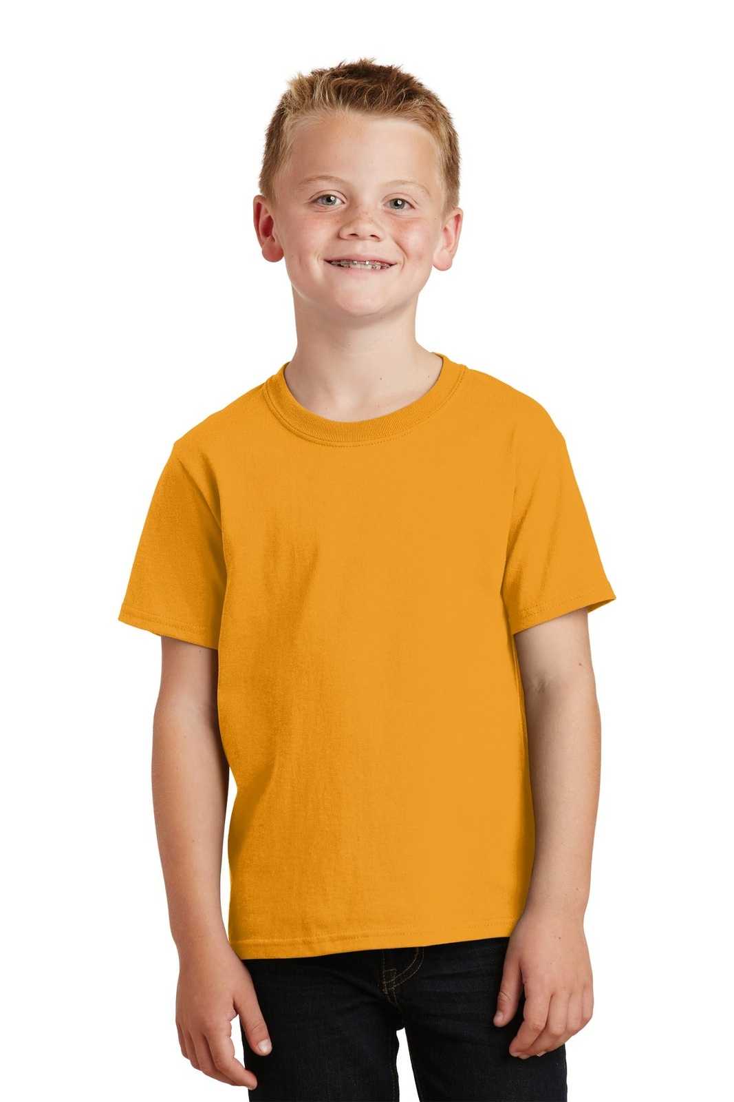 Port &amp; Company PC54Y Youth Core Cotton Tee - Gold - HIT a Double - 1