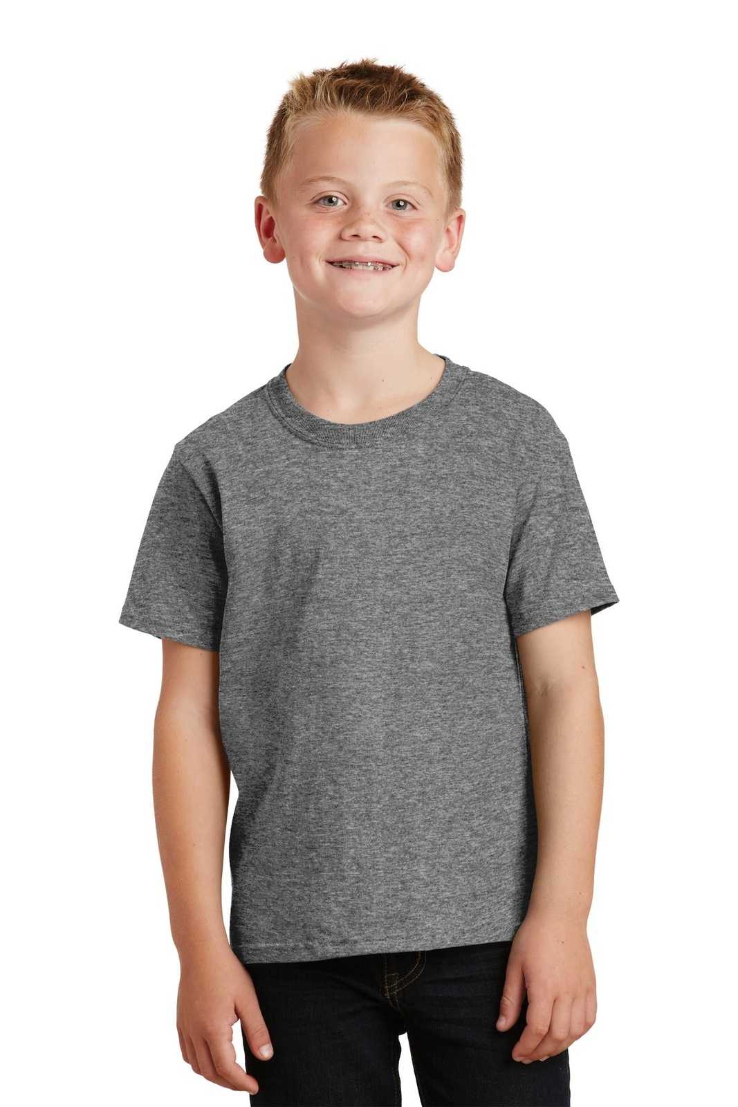 Port &amp; Company PC54Y Youth Core Cotton Tee - Graphite Heather - HIT a Double - 1