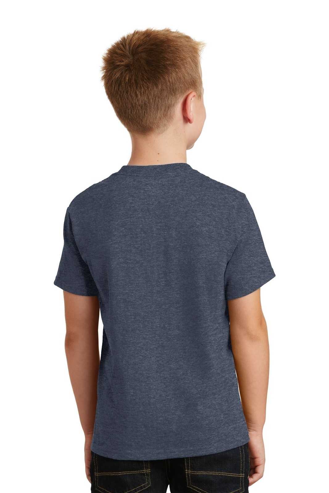 Port &amp; Company PC54Y Youth Core Cotton Tee - Heather Navy - HIT a Double - 2