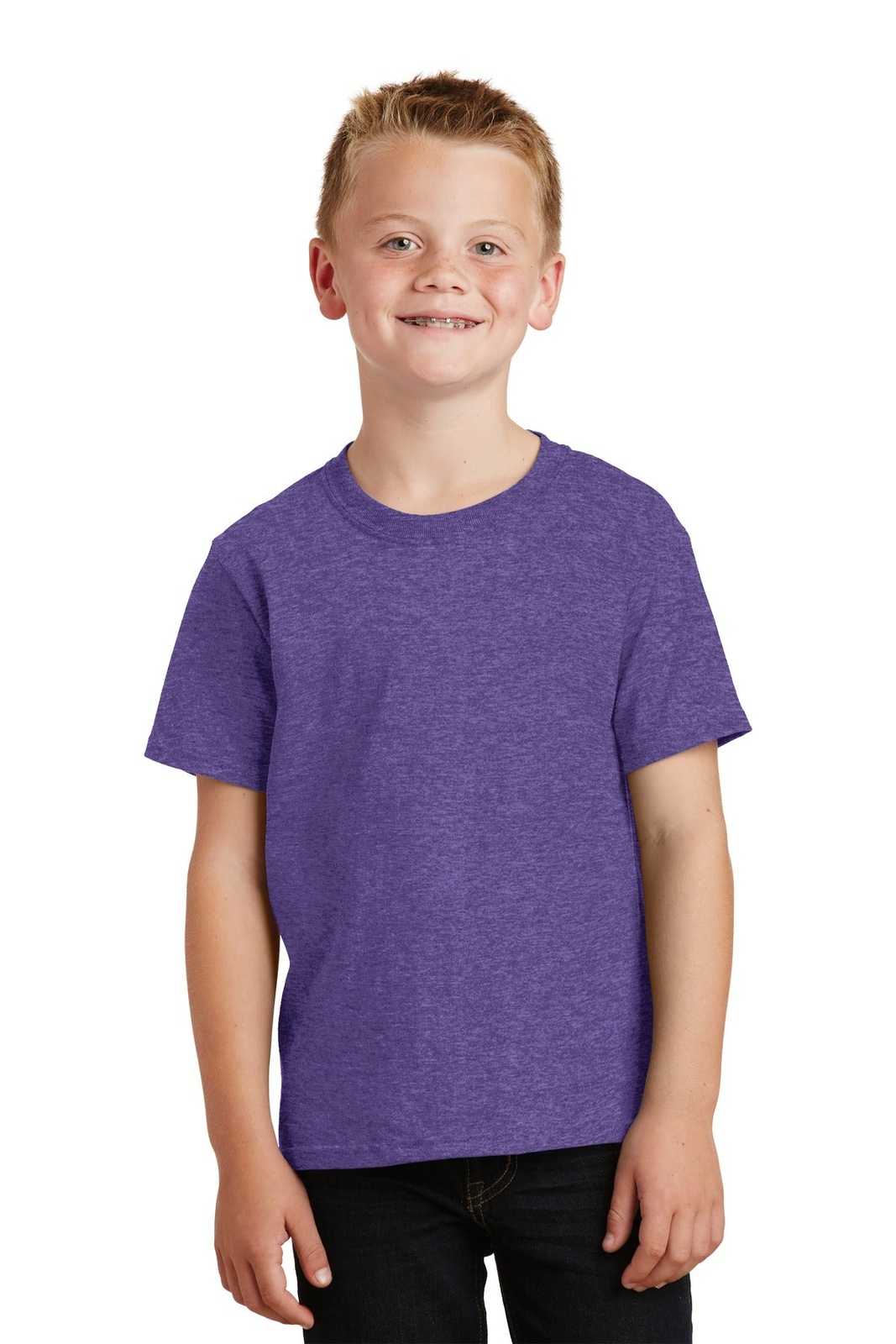 Port &amp; Company PC54Y Youth Core Cotton Tee - Heather Purple - HIT a Double - 1