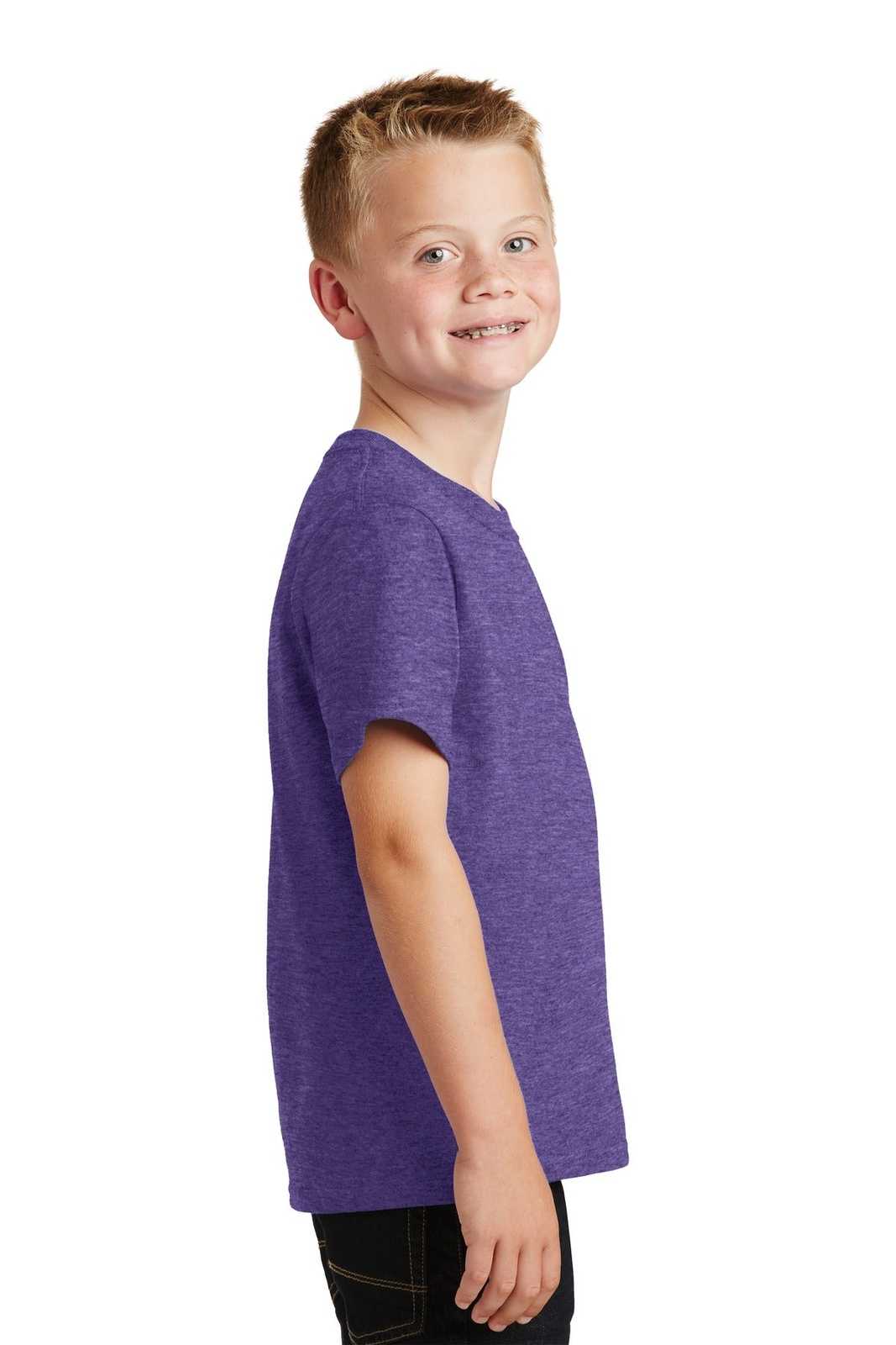 Port &amp; Company PC54Y Youth Core Cotton Tee - Heather Purple - HIT a Double - 3
