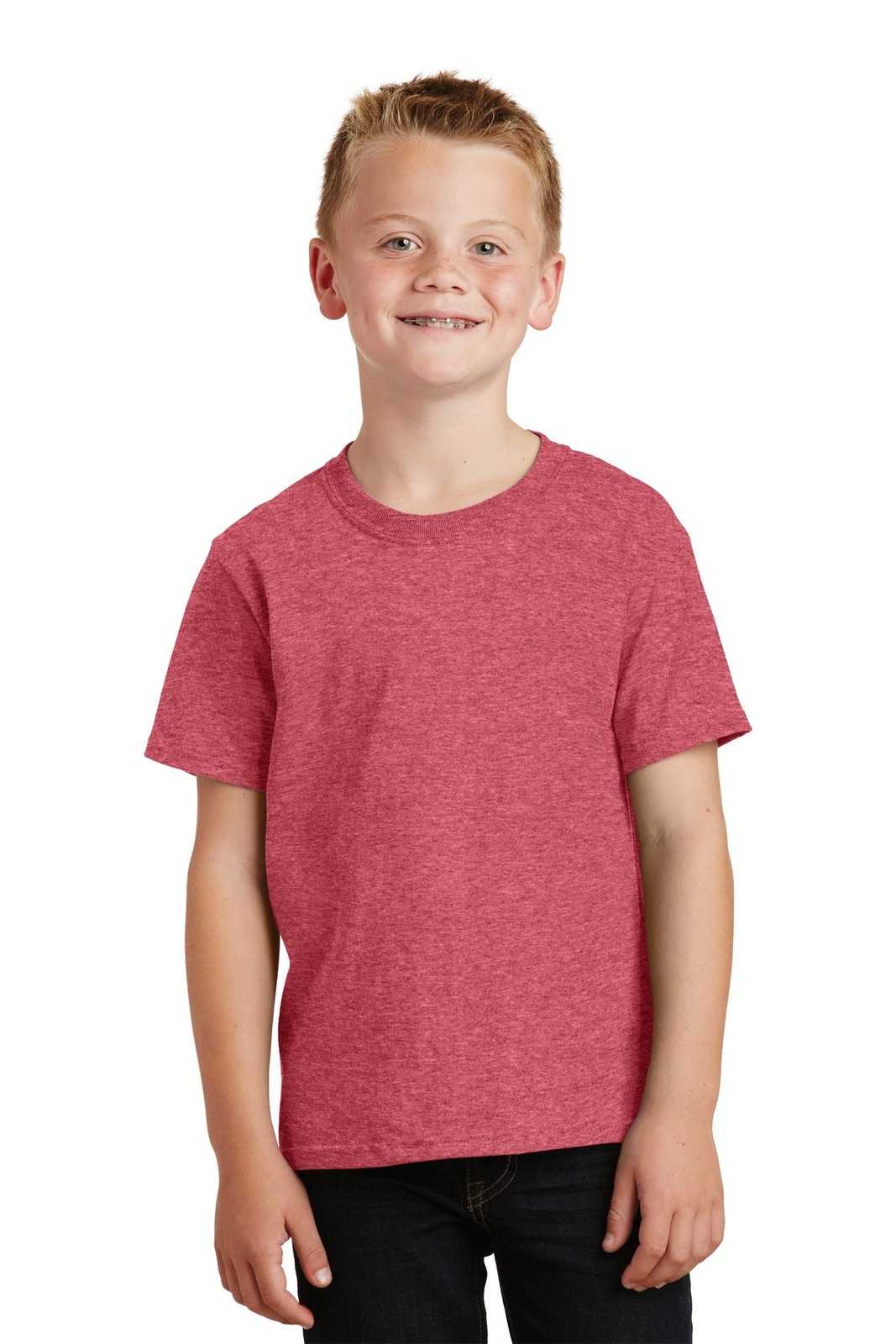 Port &amp; Company PC54Y Youth Core Cotton Tee - Heather Red - HIT a Double - 1
