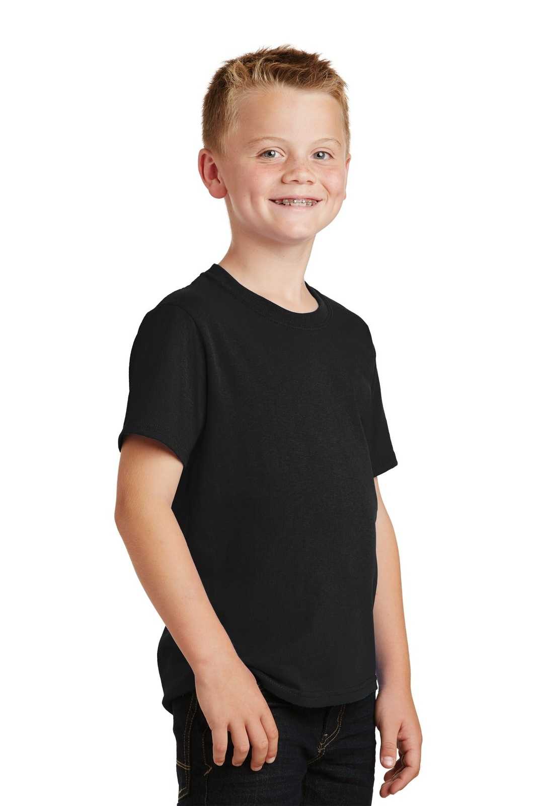 Port &amp; Company PC54Y Youth Core Cotton Tee - Jet Black - HIT a Double - 4