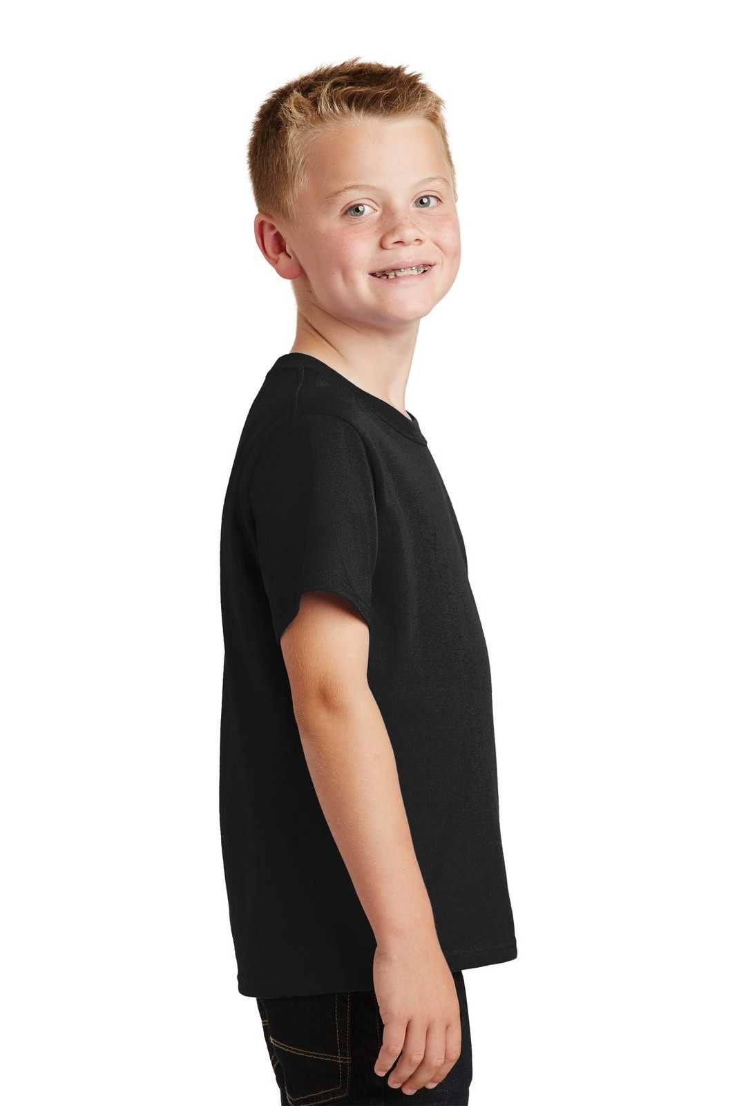 Port &amp; Company PC54Y Youth Core Cotton Tee - Jet Black - HIT a Double - 3