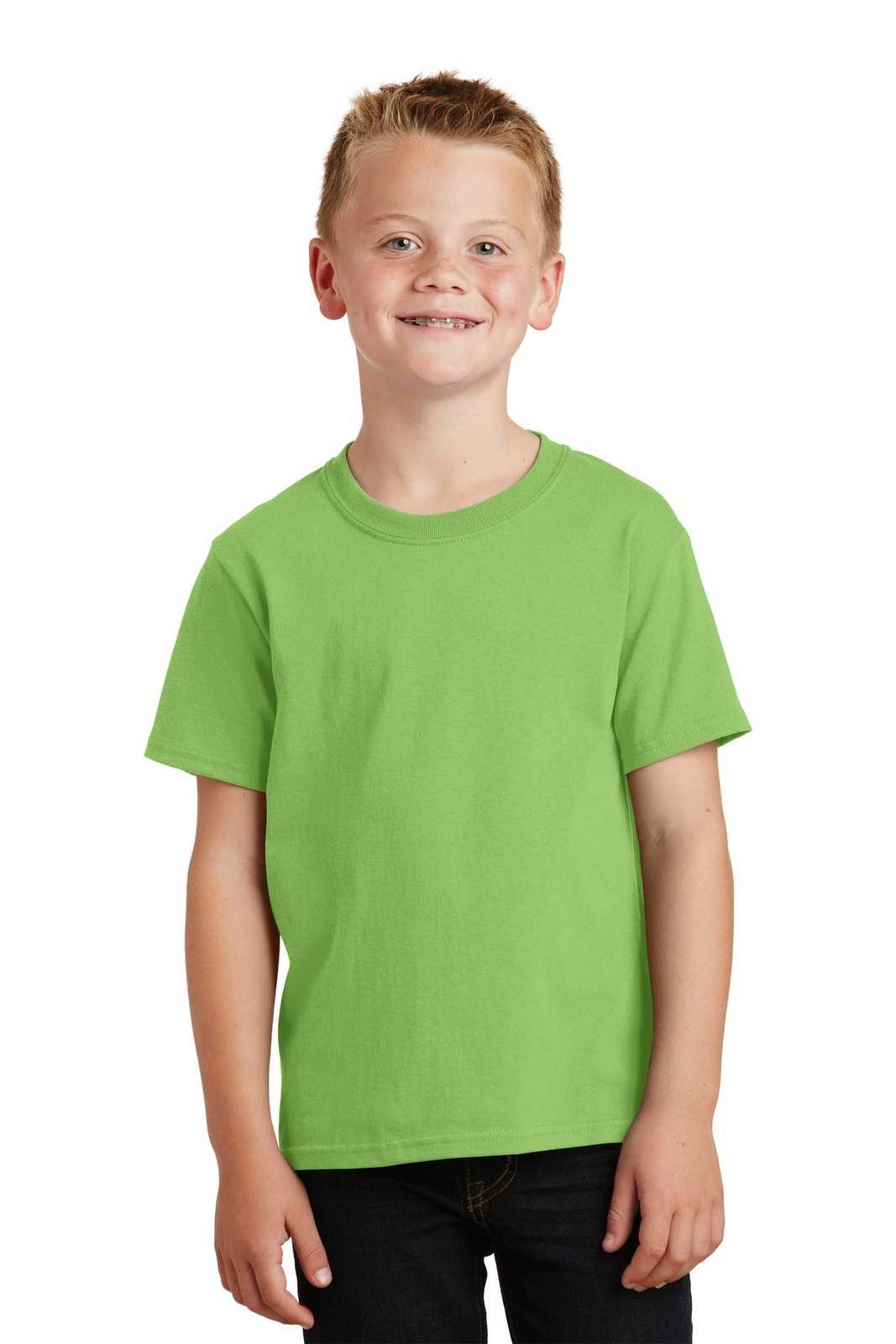 Port &amp; Company PC54Y Youth Core Cotton Tee - Lime - HIT a Double - 1
