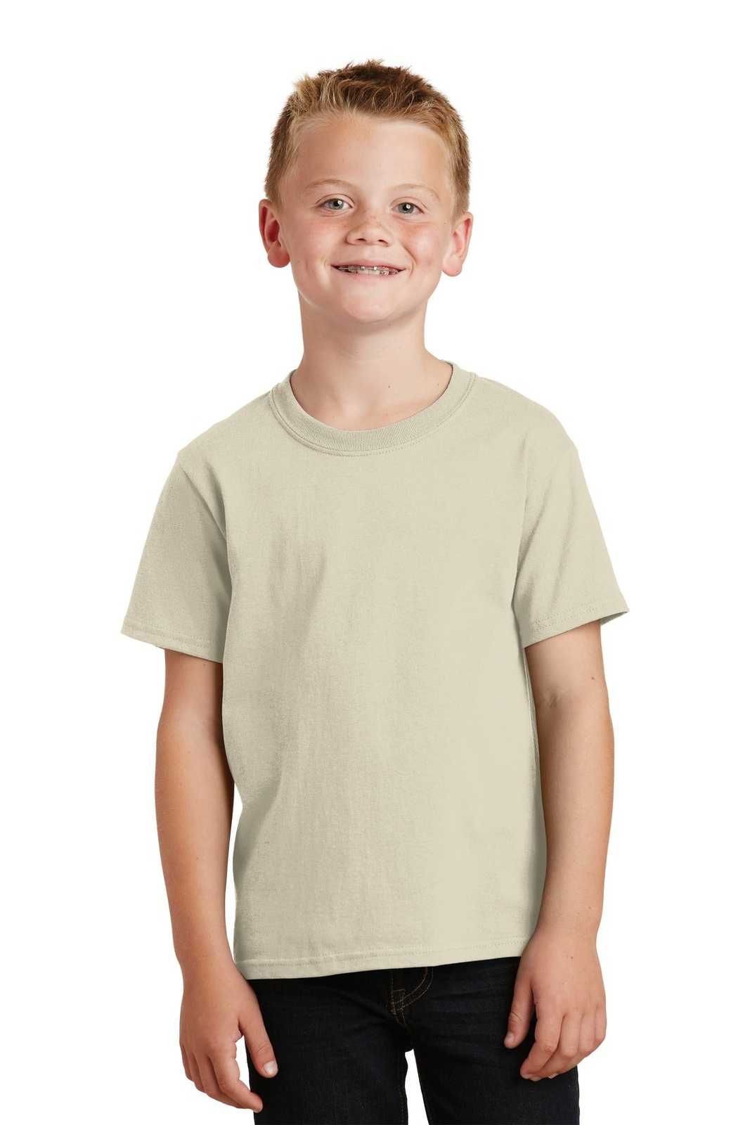 Port &amp; Company PC54Y Youth Core Cotton Tee - Natural - HIT a Double - 1
