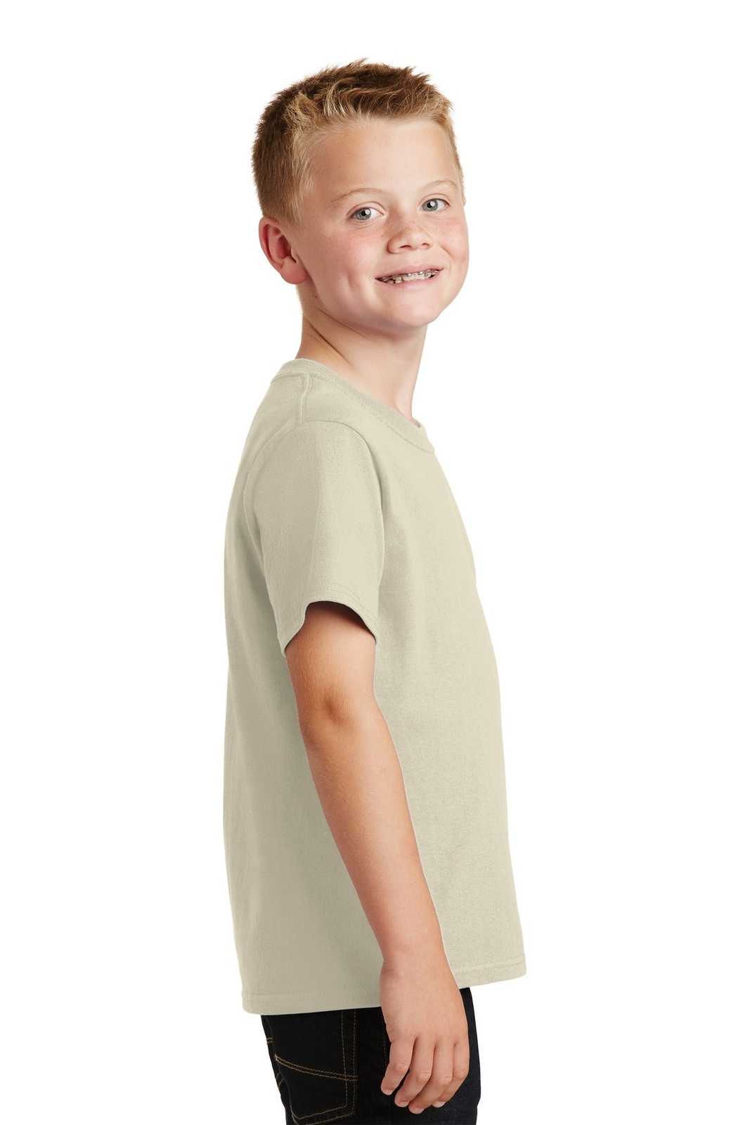 Port &amp; Company PC54Y Youth Core Cotton Tee - Natural - HIT a Double - 3
