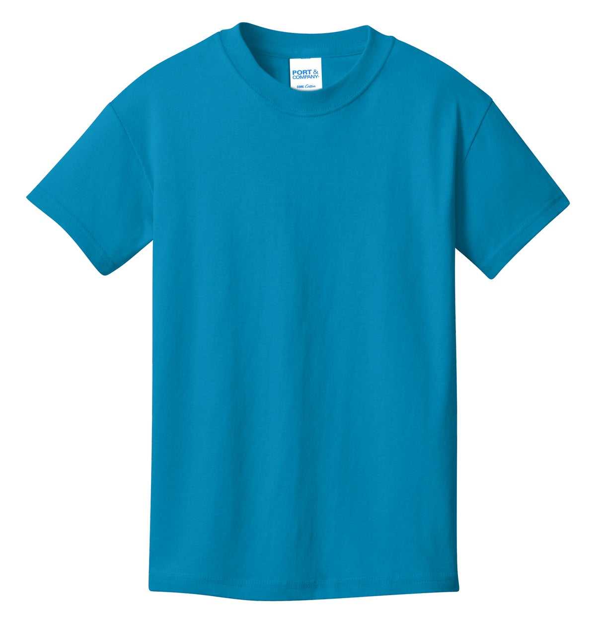 Port &amp; Company PC54Y Youth Core Cotton Tee - Neon Blue - HIT a Double - 5