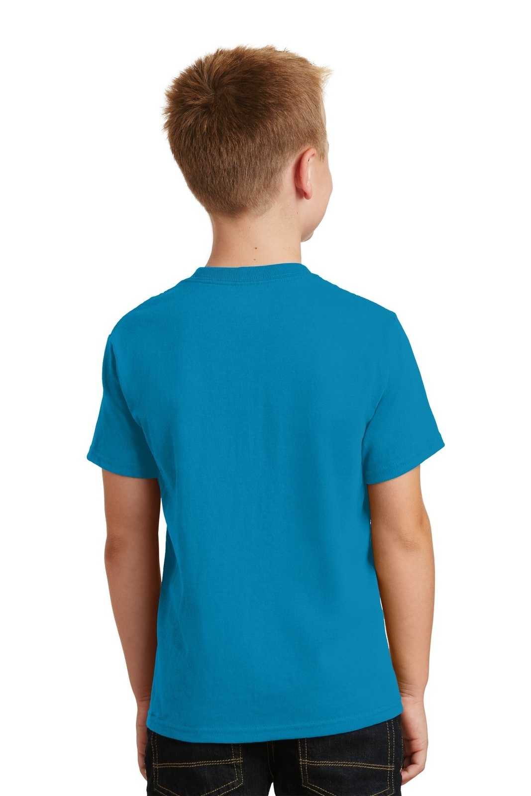 Port &amp; Company PC54Y Youth Core Cotton Tee - Neon Blue - HIT a Double - 2