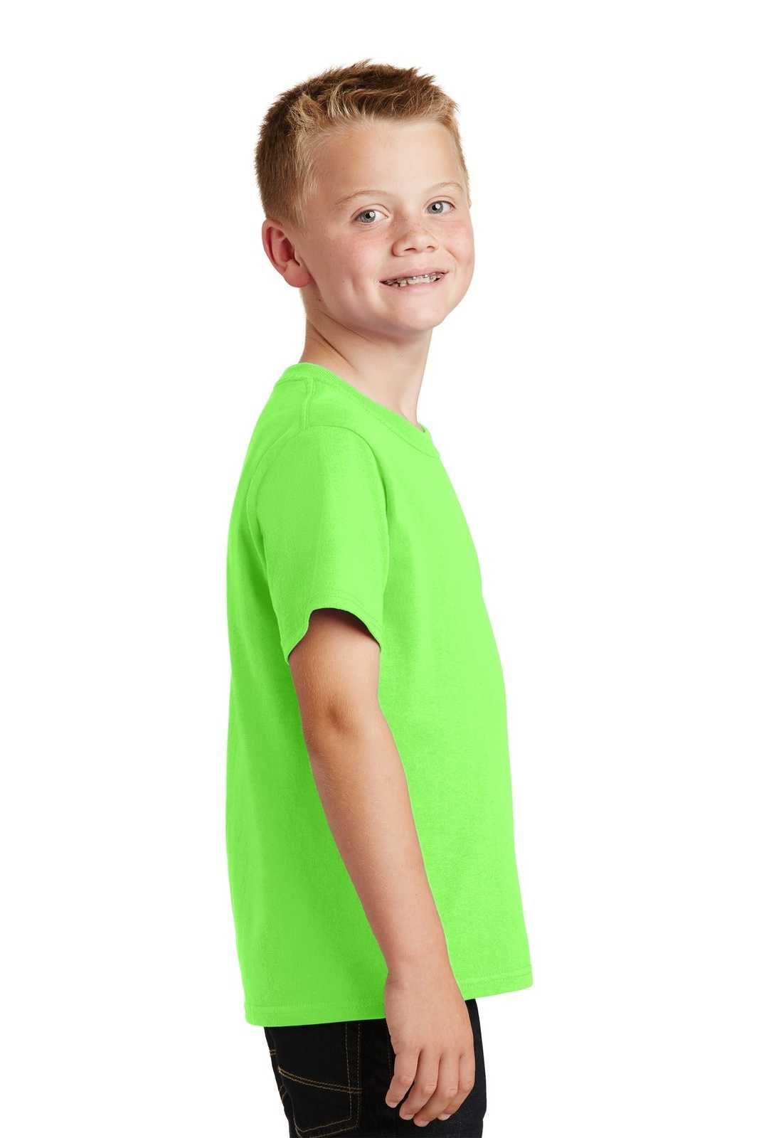 Port &amp; Company PC54Y Youth Core Cotton Tee - Neon Green - HIT a Double - 3