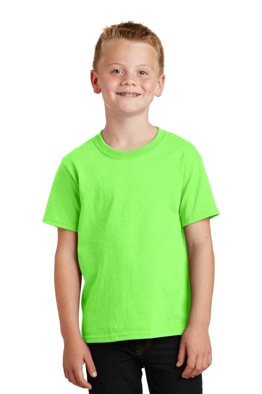 Port &amp; Company PC54Y Youth Core Cotton Tee - Neon Green - HIT a Double - 1