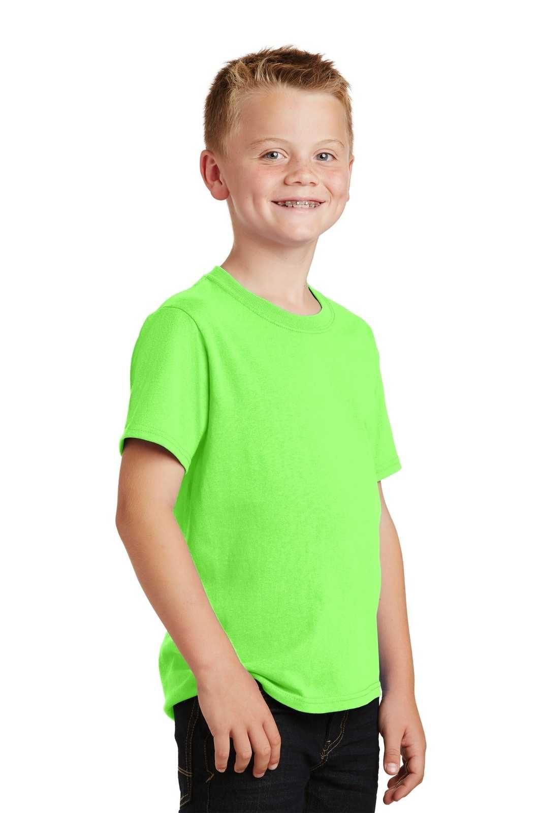 Port &amp; Company PC54Y Youth Core Cotton Tee - Neon Green - HIT a Double - 4
