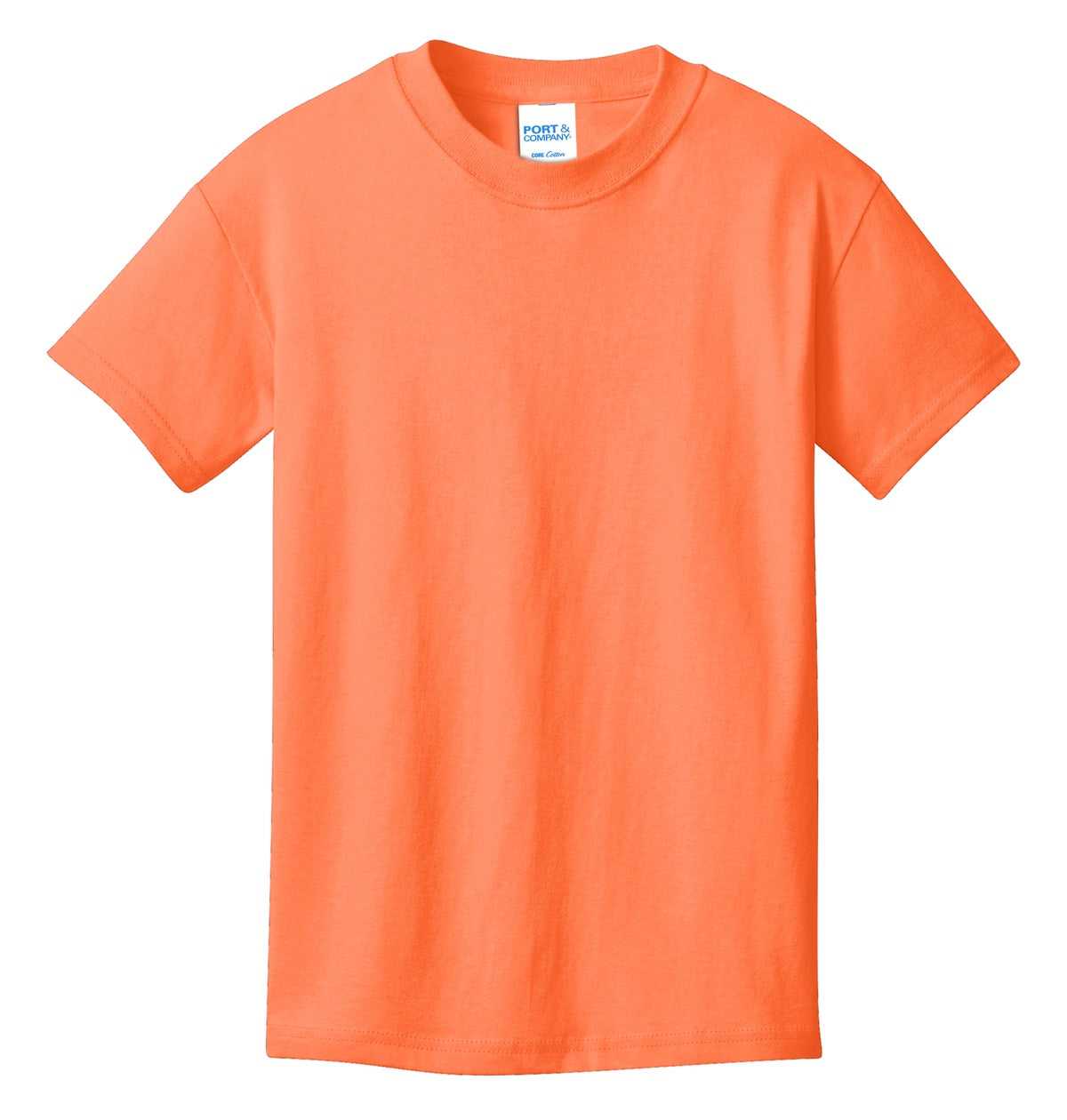 Port &amp; Company PC54Y Youth Core Cotton Tee - Neon Orange - HIT a Double - 5