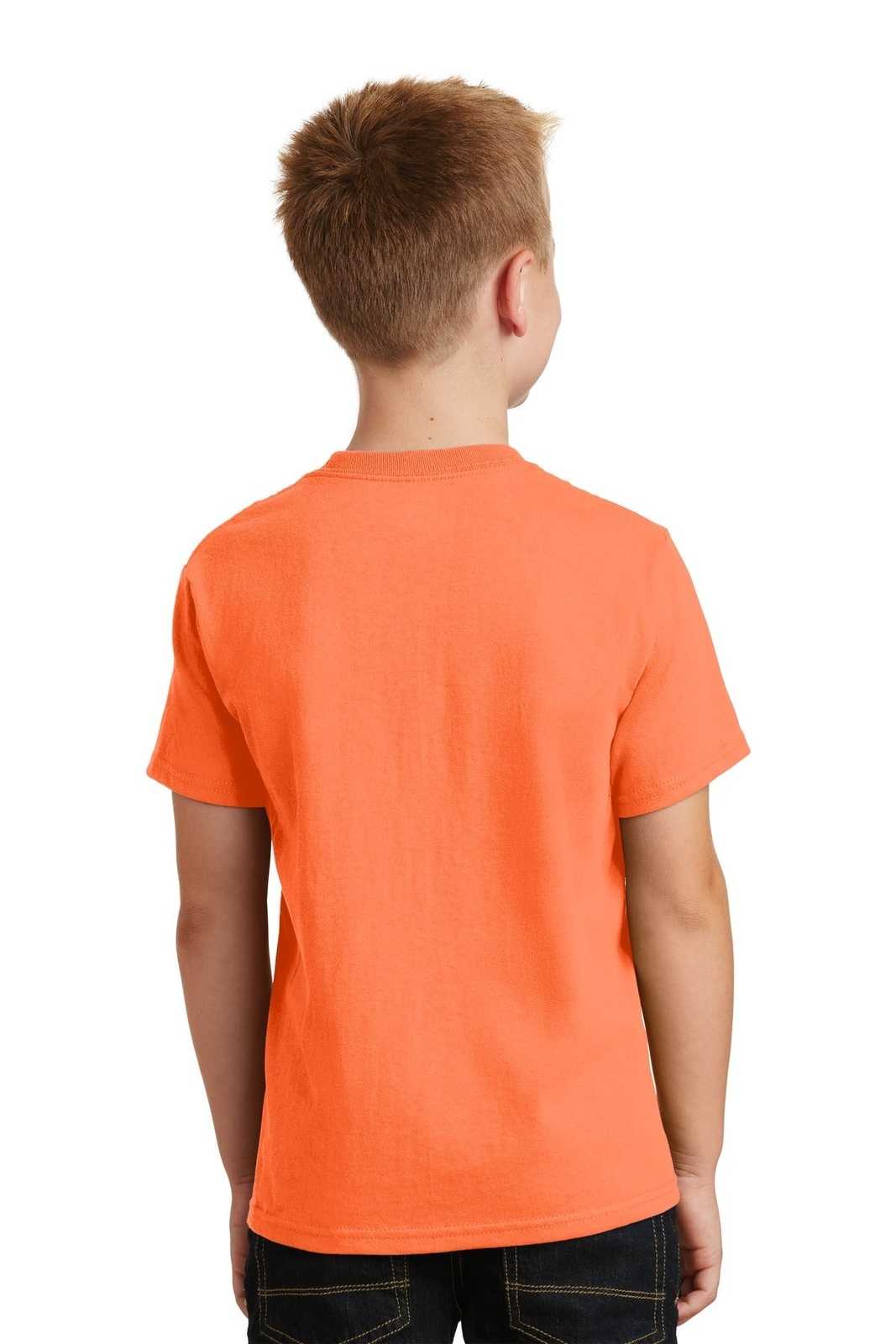 Port &amp; Company PC54Y Youth Core Cotton Tee - Neon Orange - HIT a Double - 2