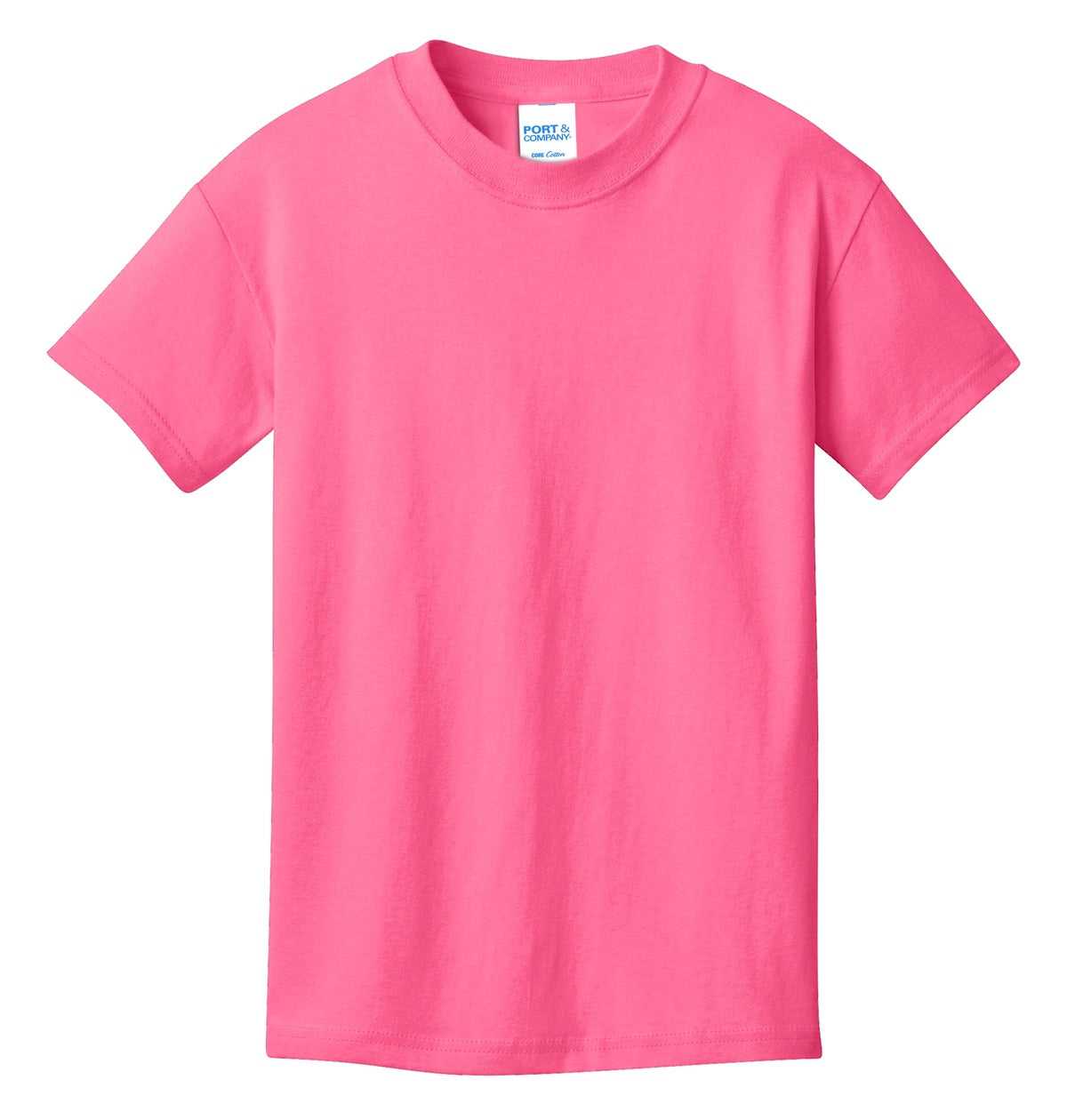 Port &amp; Company PC54Y Youth Core Cotton Tee - Neon Pink - HIT a Double - 5