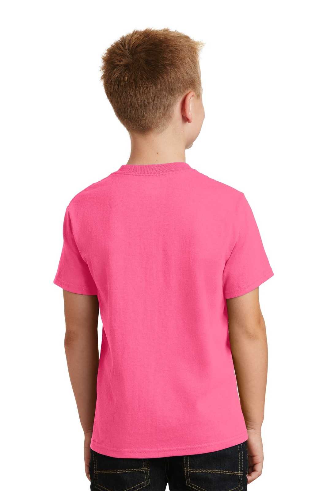 Port &amp; Company PC54Y Youth Core Cotton Tee - Neon Pink - HIT a Double - 2