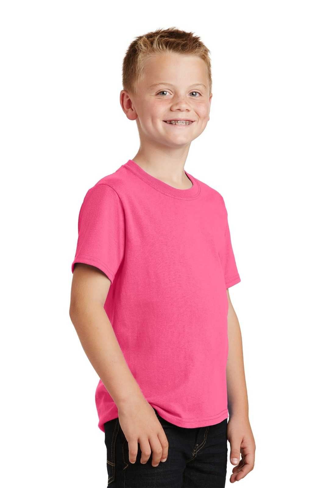 Port &amp; Company PC54Y Youth Core Cotton Tee - Neon Pink - HIT a Double - 4