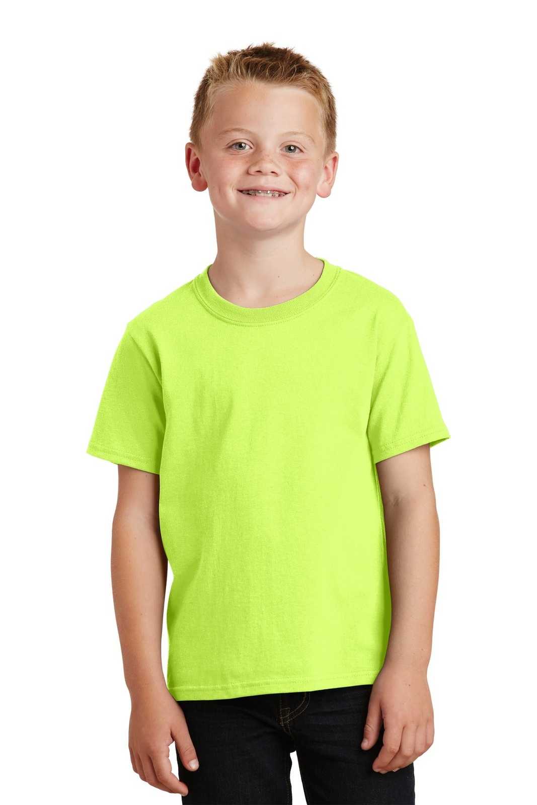 Port &amp; Company PC54Y Youth Core Cotton Tee - Neon Yellow - HIT a Double - 1