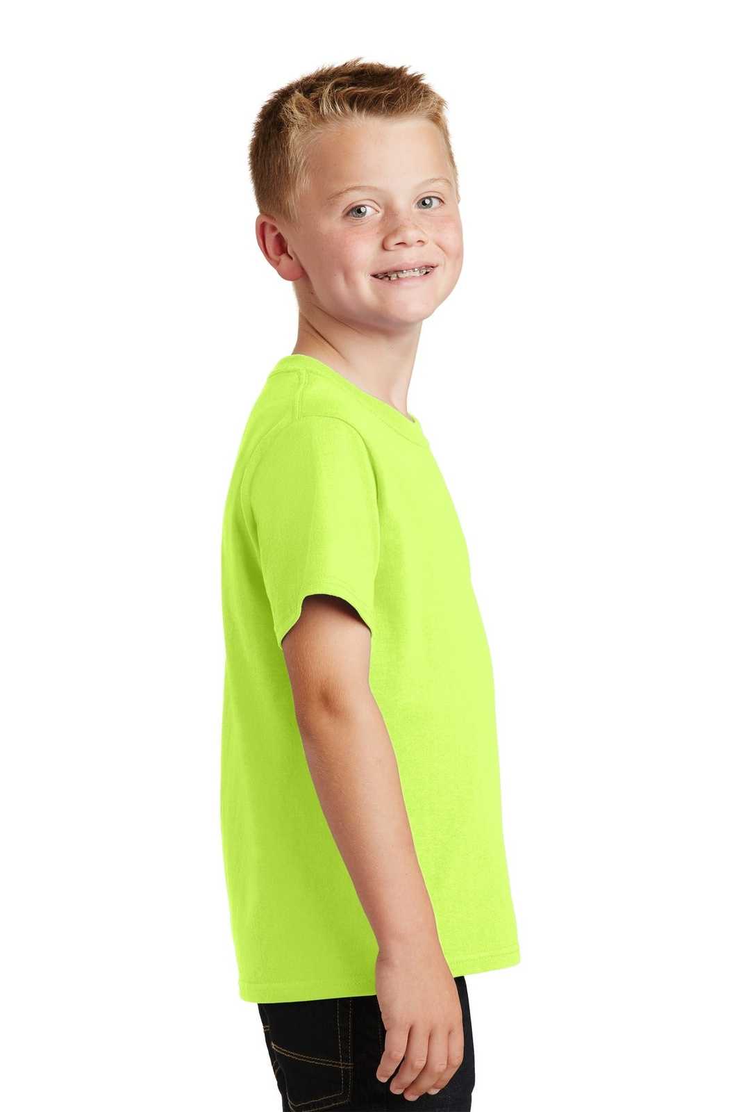 Port &amp; Company PC54Y Youth Core Cotton Tee - Neon Yellow - HIT a Double - 3