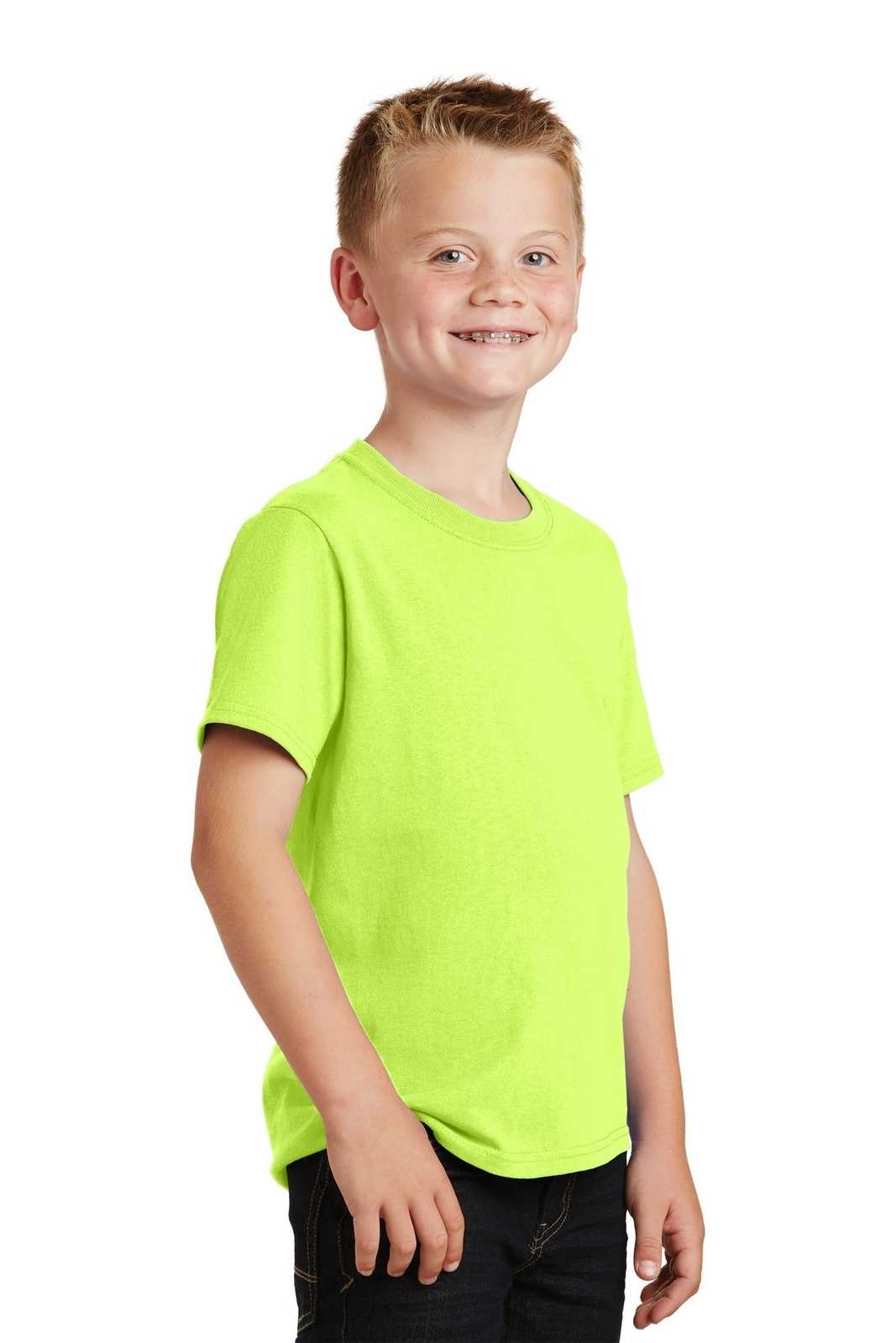 Port &amp; Company PC54Y Youth Core Cotton Tee - Neon Yellow - HIT a Double - 4