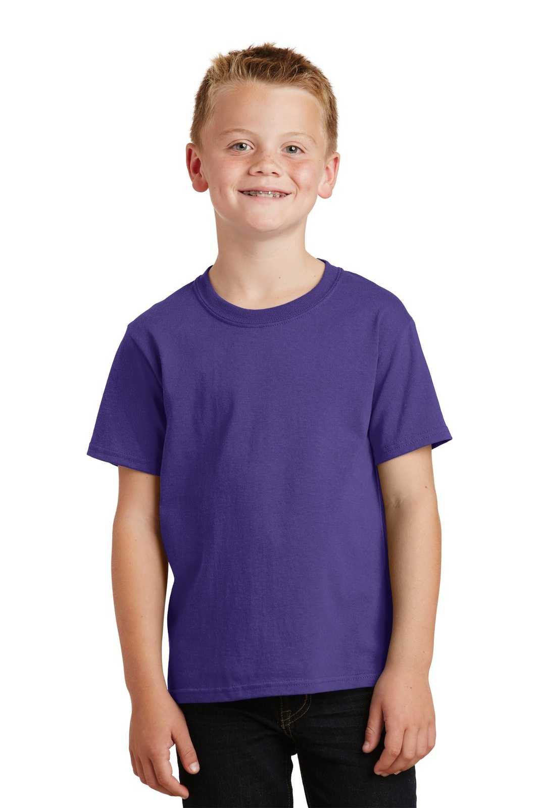 Port & Company PC54Y Youth Core Cotton Tee - Purple - HIT a Double - 1