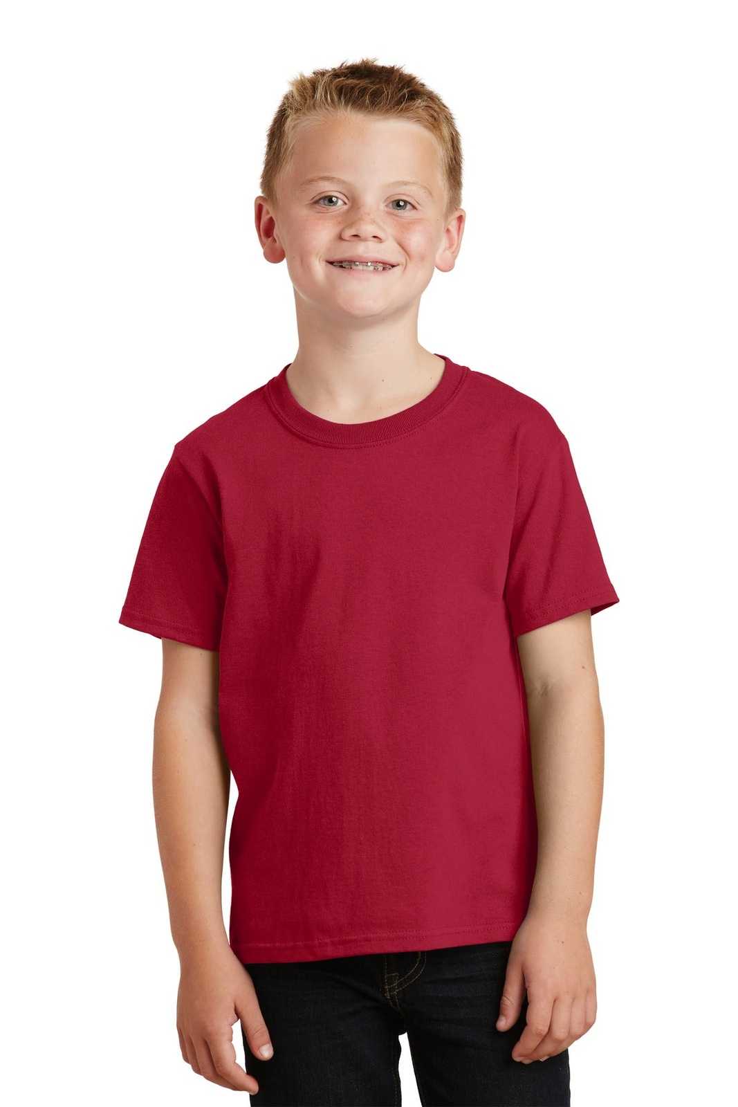 Port & Company PC54Y Youth Core Cotton Tee - Red - HIT a Double - 1