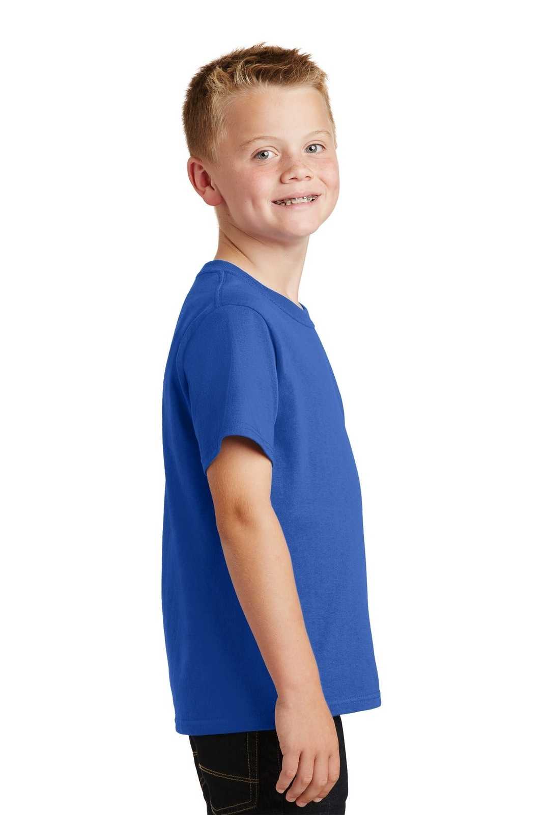 Port &amp; Company PC54Y Youth Core Cotton Tee - Royal - HIT a Double - 3